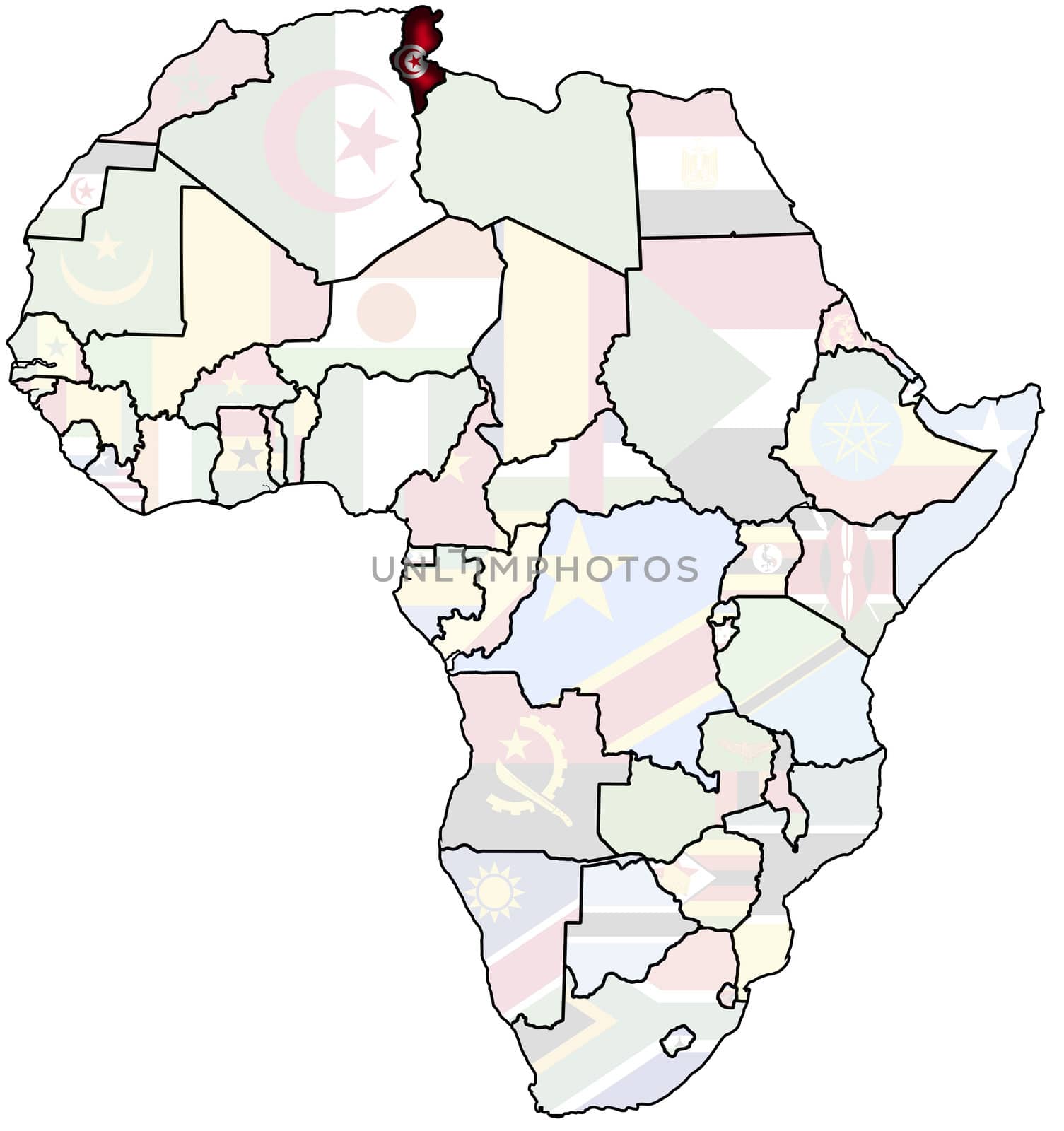 flag of tunisia on africa map