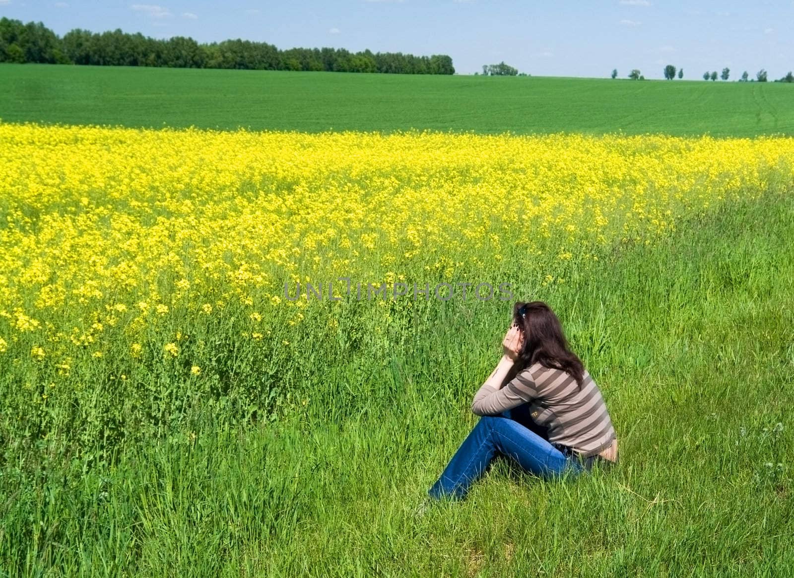 girl dreams admiring spring landscape