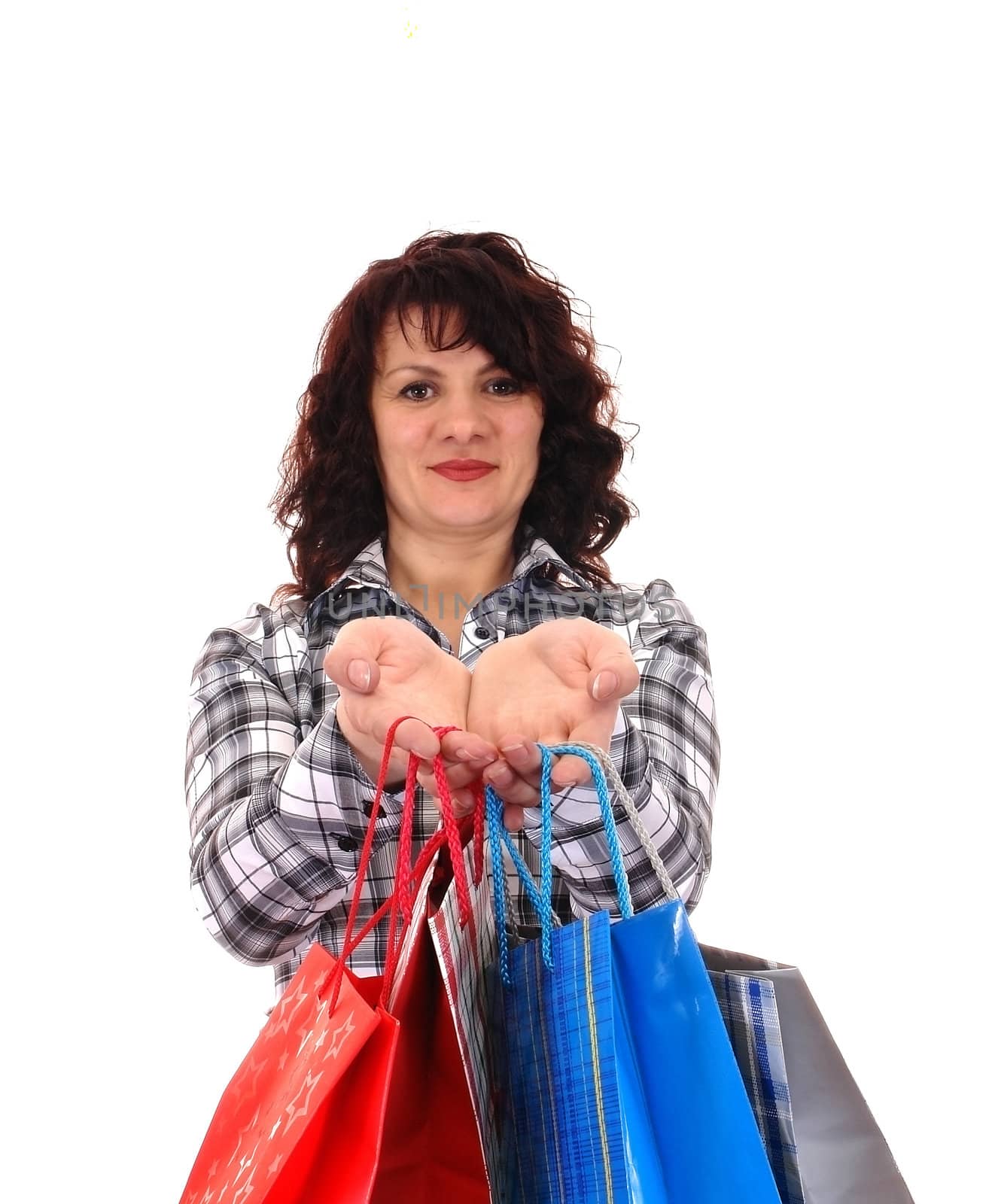 girl with buying isolated on white background                                 