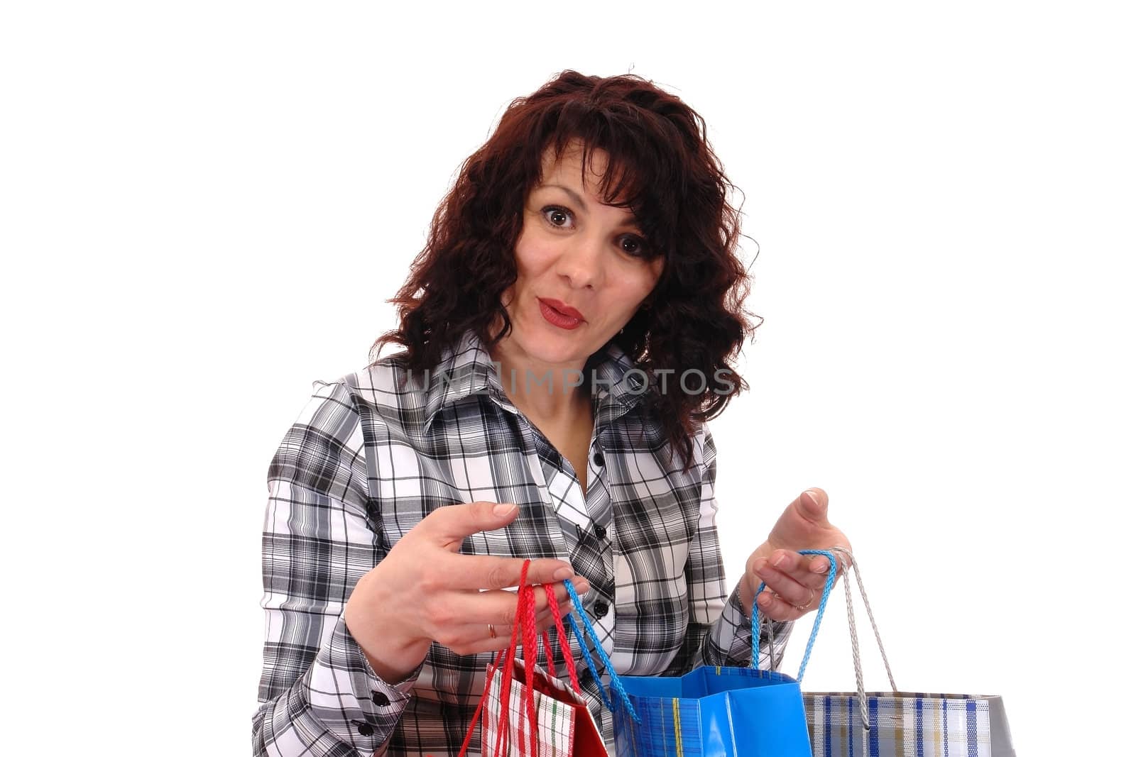 girl with buying isolated on white background                                               