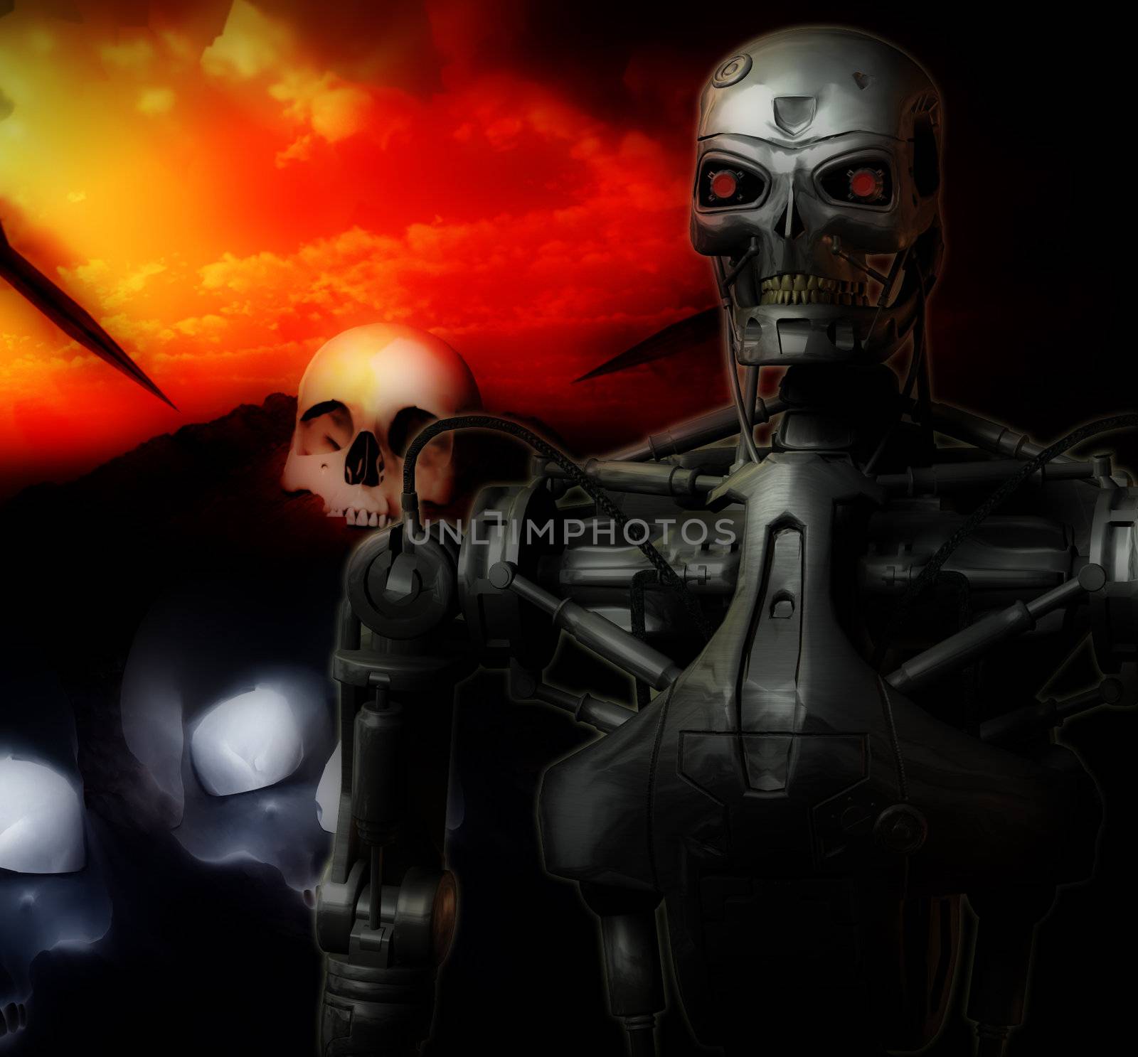 An image of a futuristic war involving androids.