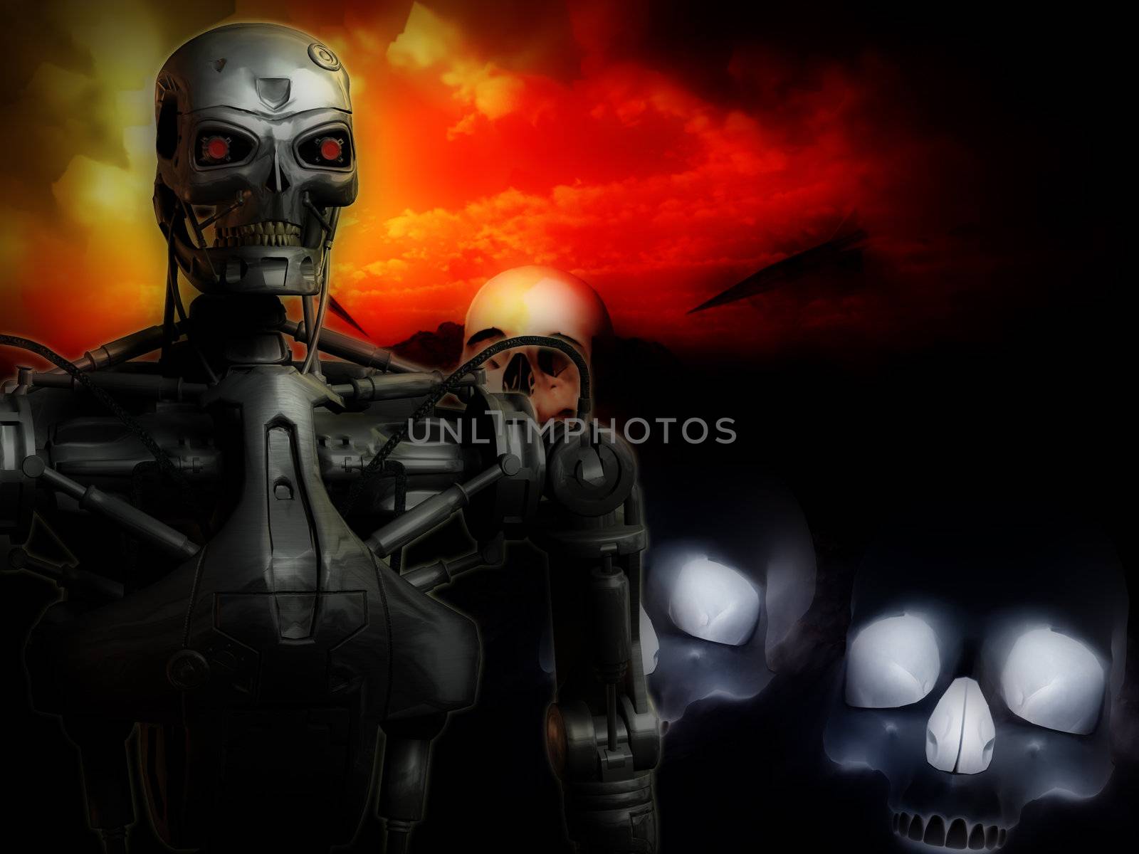 An image of a futuristic war involving androids.