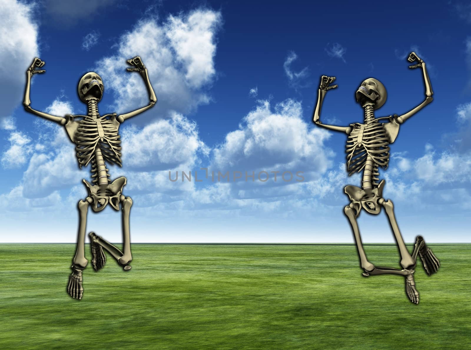 Some active skeletons that are jumping around.