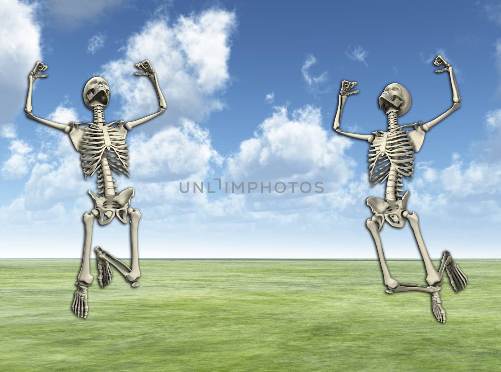 Jumping Skeletons by harveysart