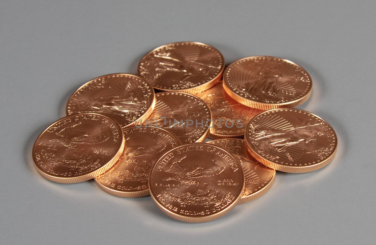 Stack of US Treasury 1 oz Eagle Gold Coins