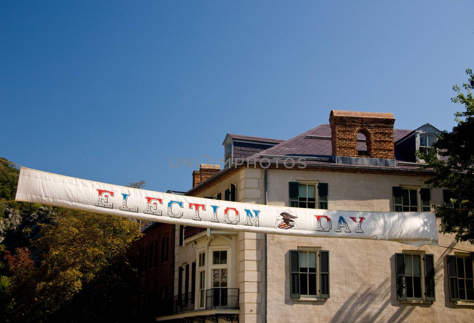 Vintage election day banner stretched across street