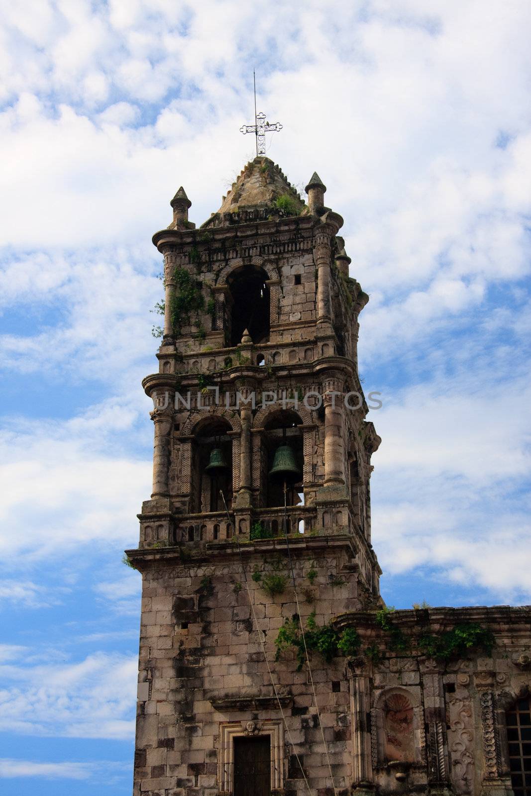 Close up of the tower of Kopala church in Mexico