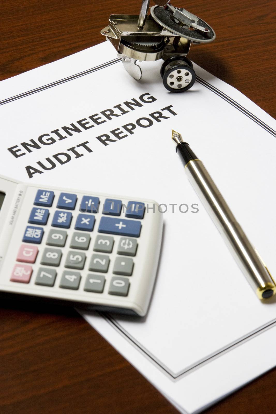 Image of an engineering audit report on an office table.