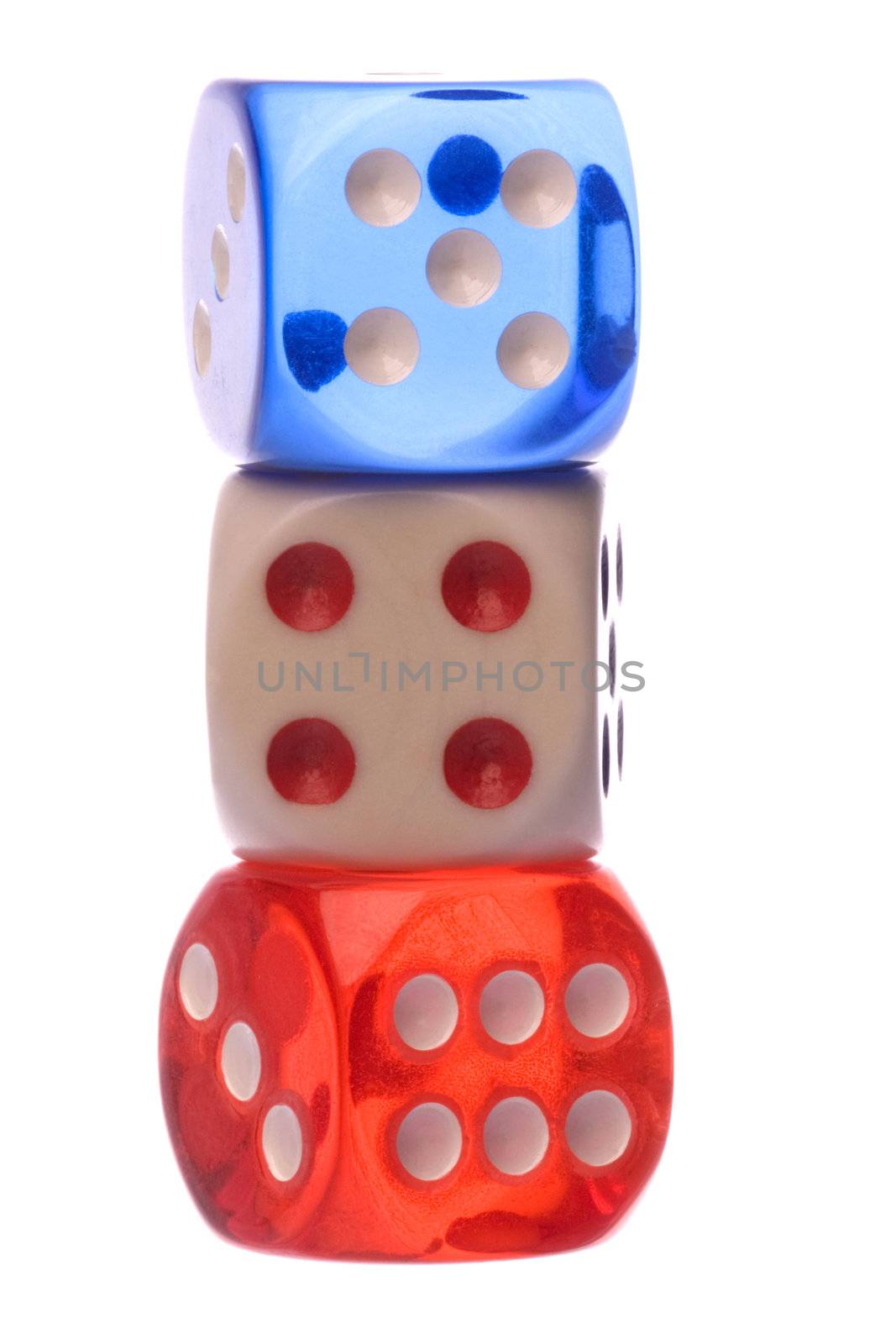 Isolated macro image of colourful dice.