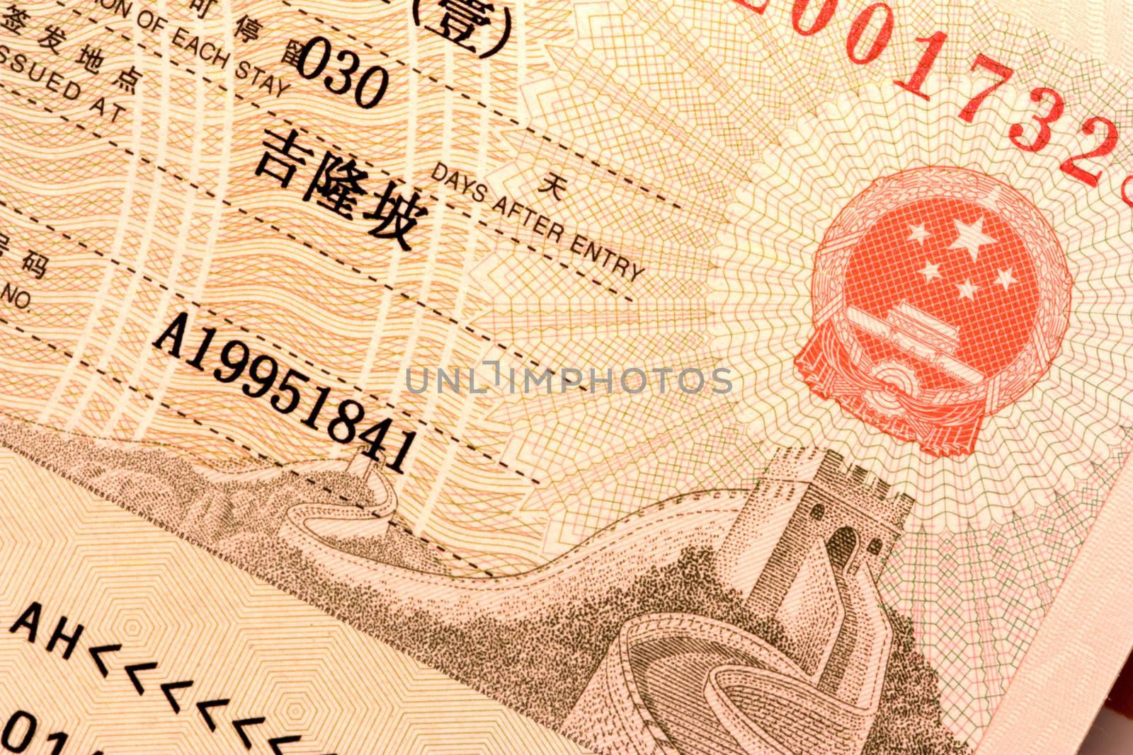 Image of a China visa.