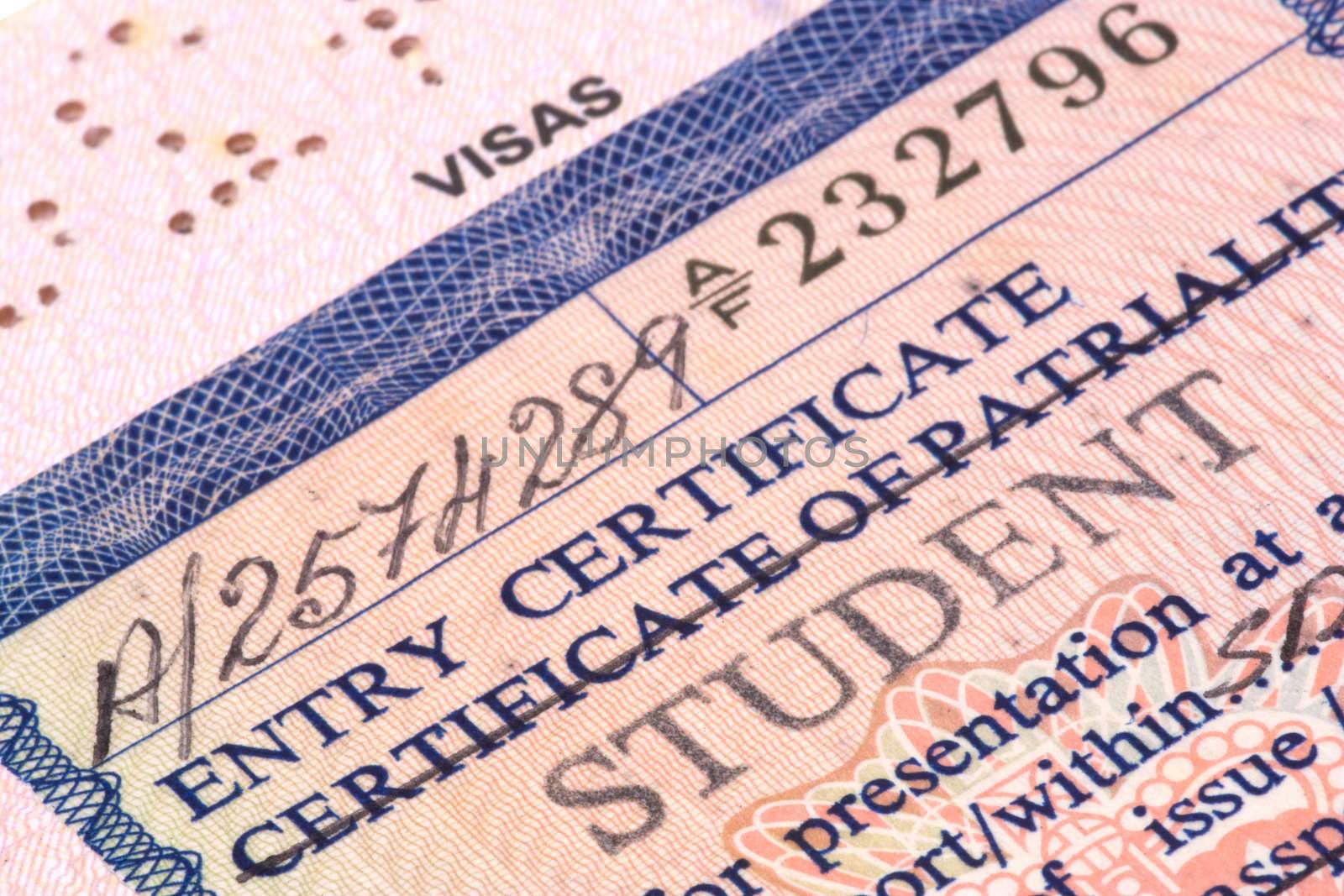 Image of an old British student visa issued in the 1980s. 