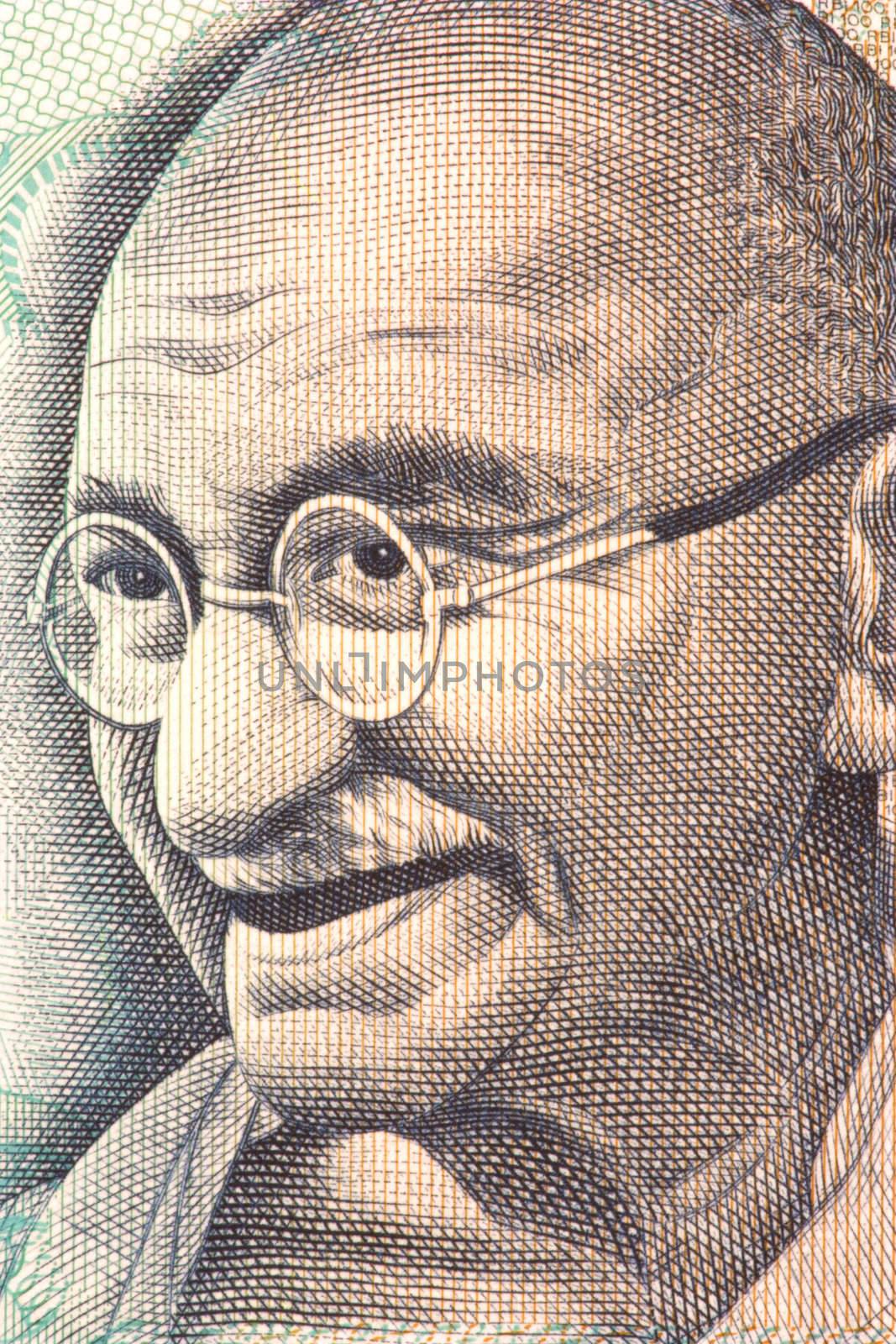 Macro image of Mahatma Gandhi on a currency note.