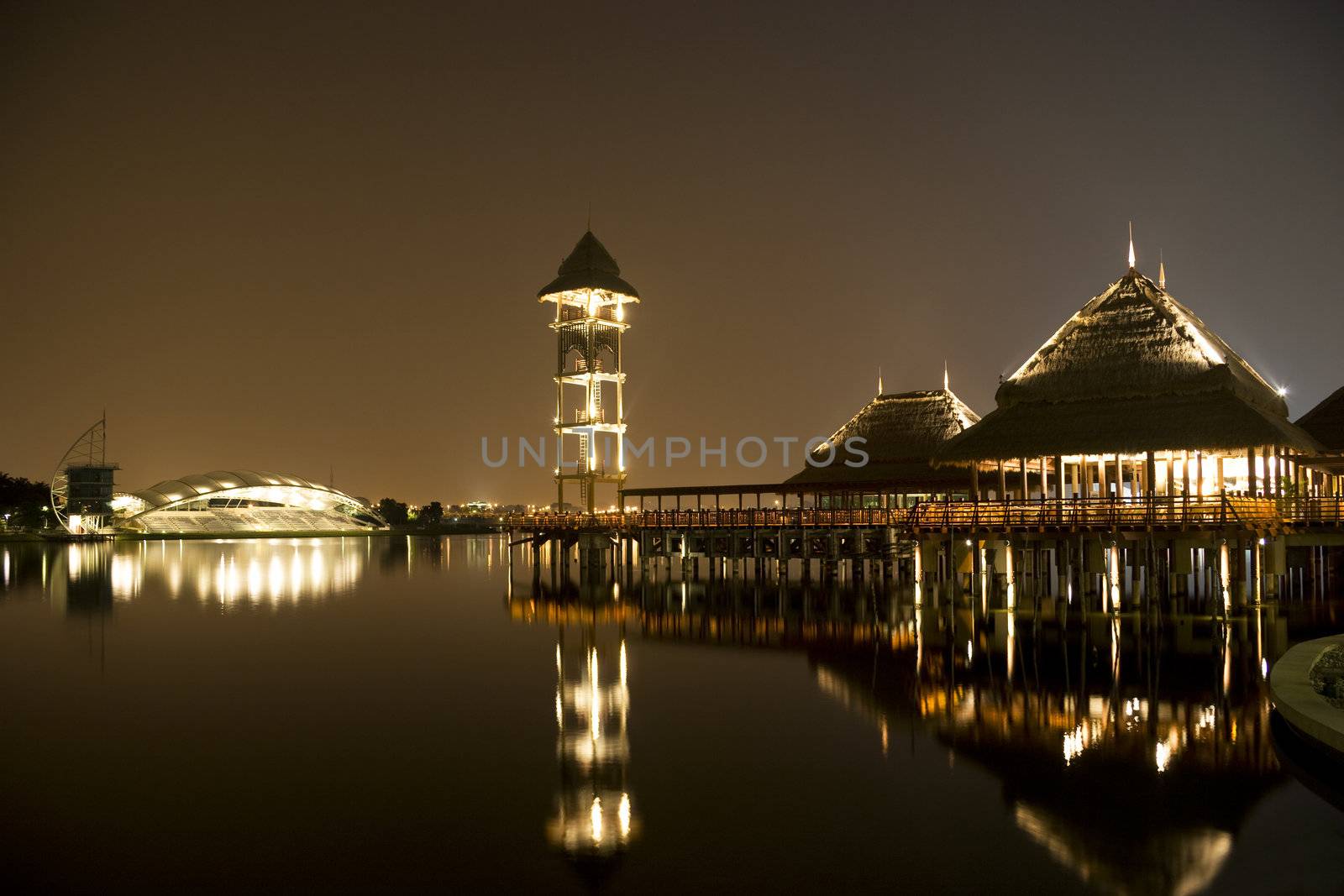 Night image of the lakeside at Putrajaya, Malaysia.