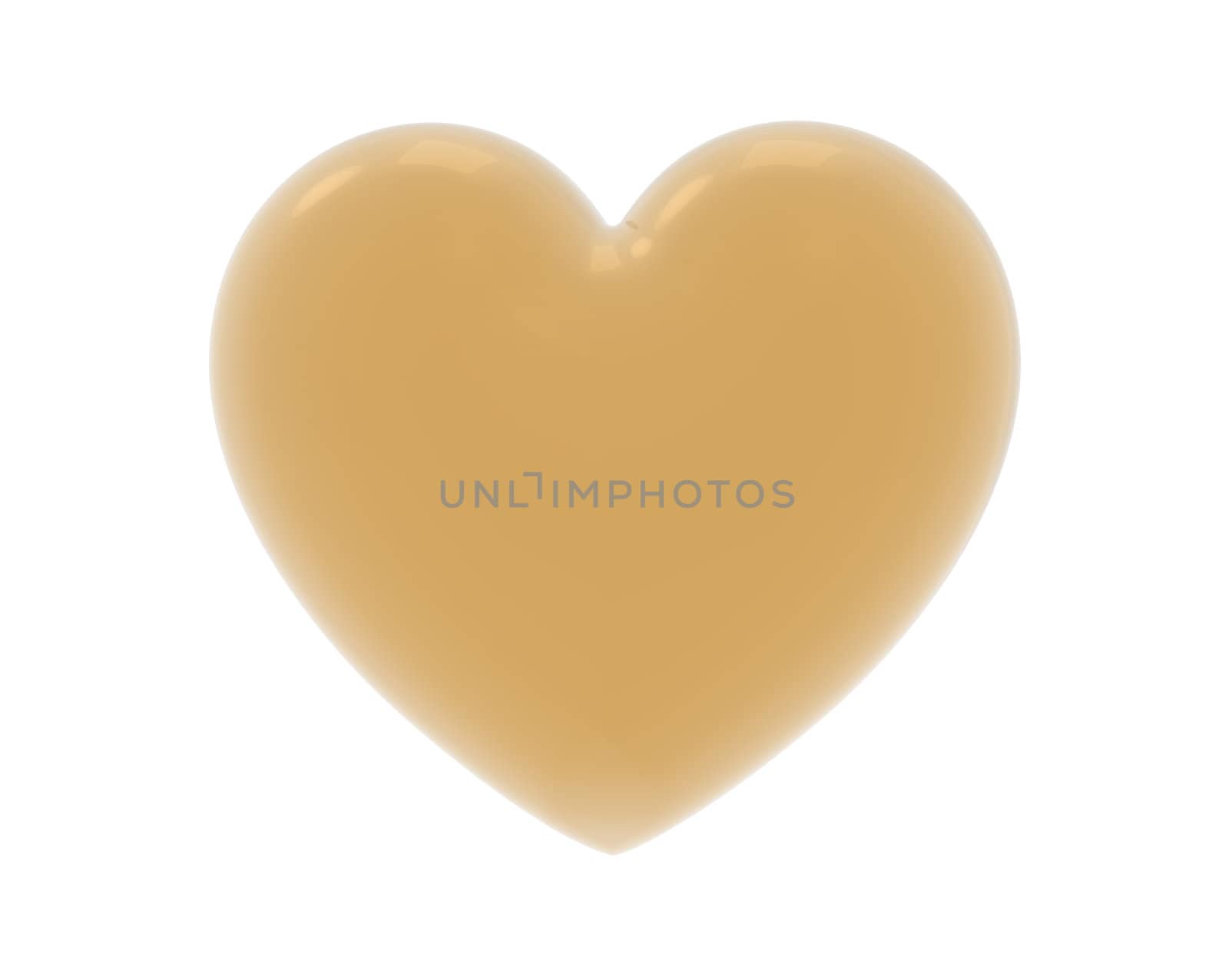 Golden heart isolated on white background, render