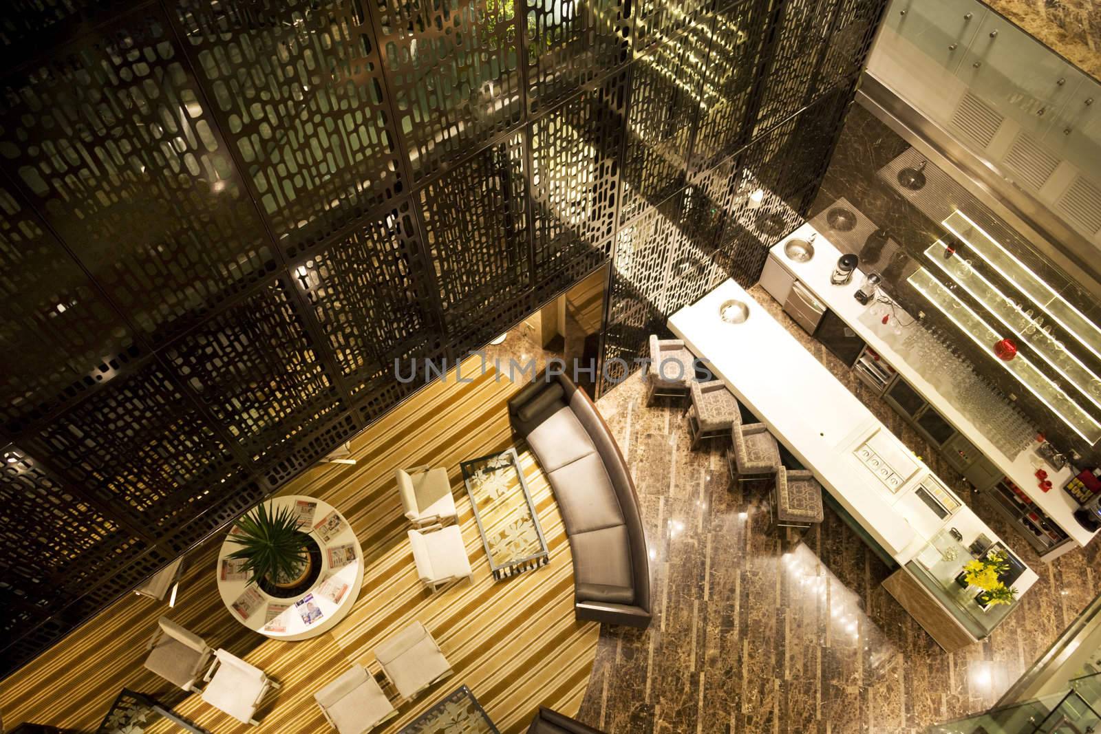 Image of a modern lounge from the top.