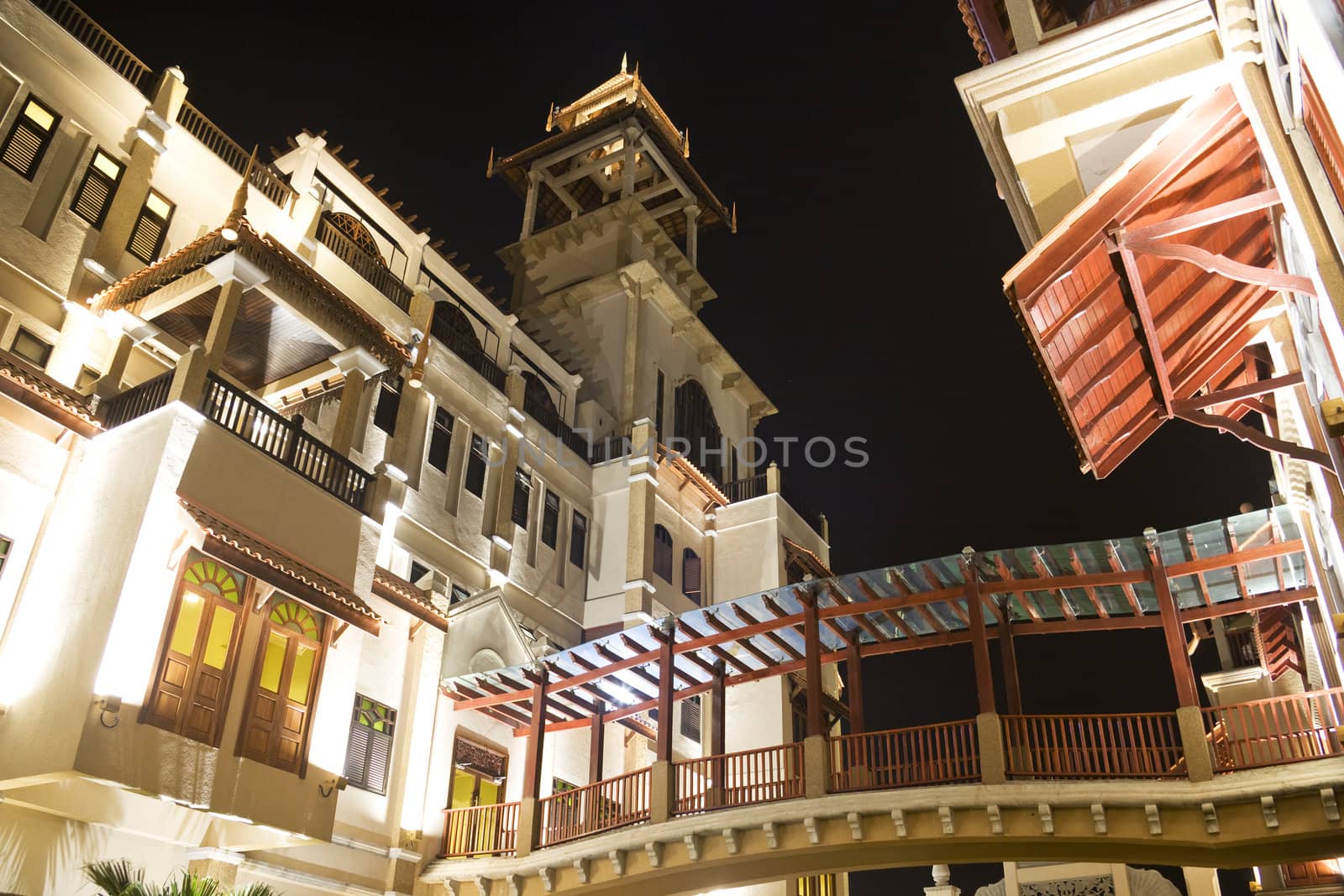 Traditional Malaysian Buildings at Night by shariffc