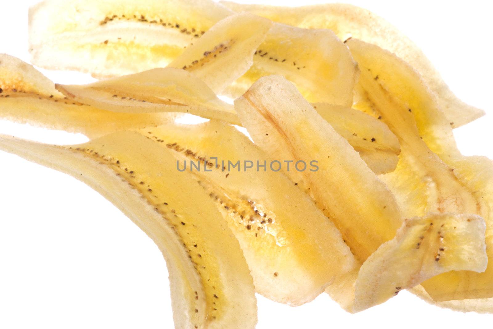 Isolated macro image of fried bananas.