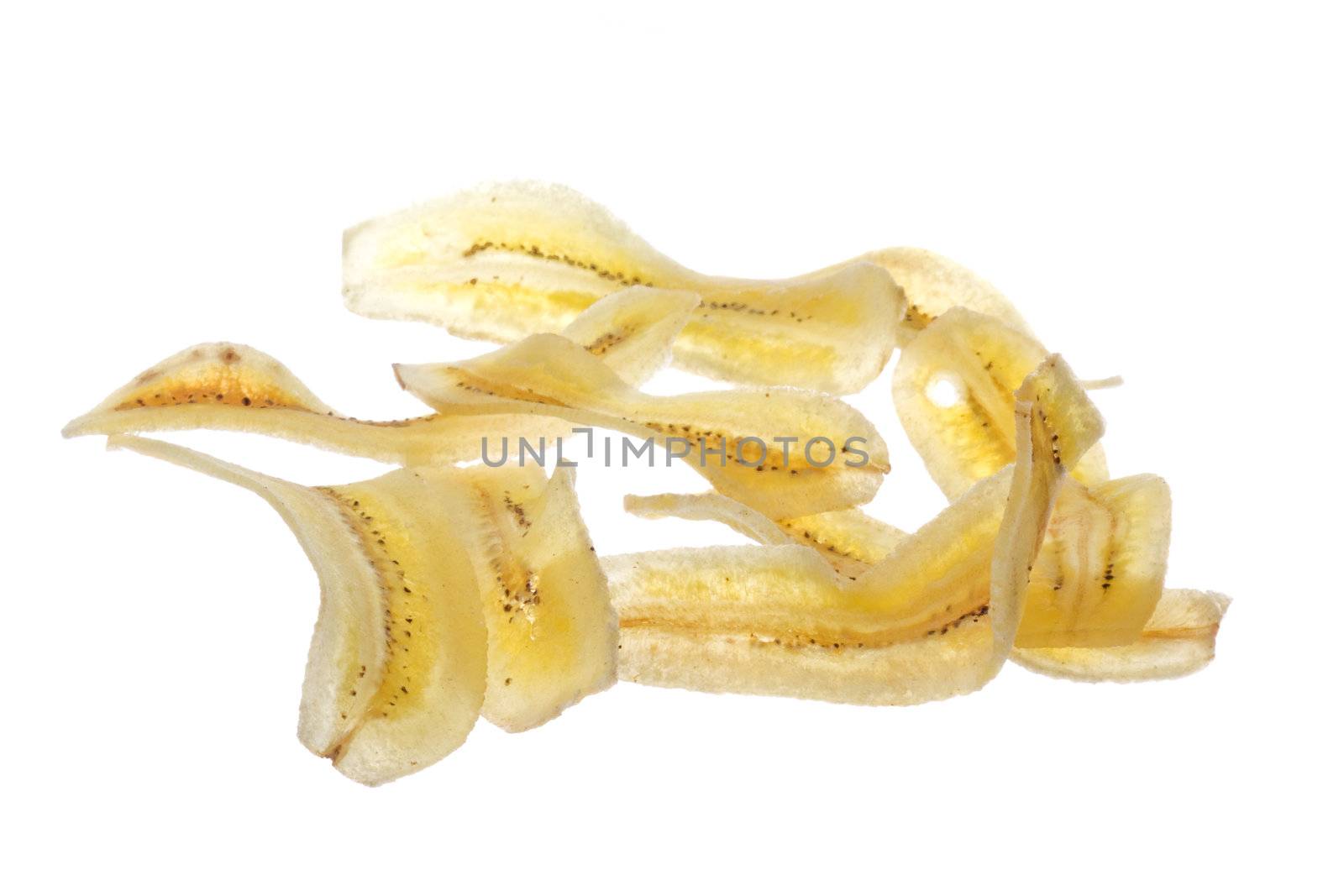 Isolated macro image of fried bananas.