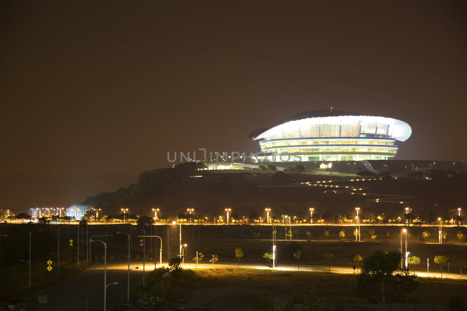 Night image of the Putrajaya International Convention Centre building and its vicinity at Putrajaya, Malaysia.