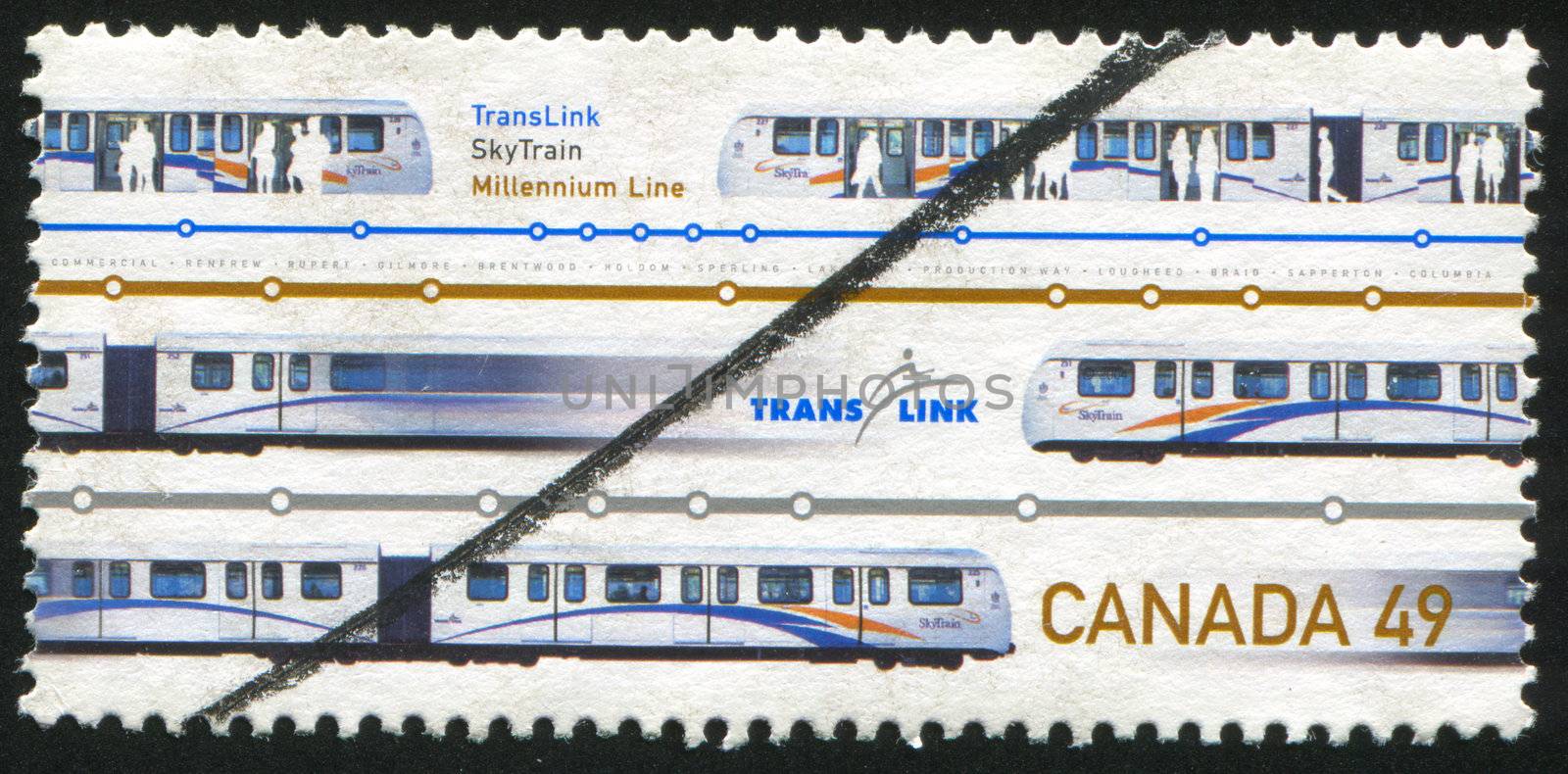 CANADA - CIRCA 2004: stamp printed by Canada, shows Urban Transit and Light Rail Systems, TransLink SkyTrain, Vancouver, circa 2004