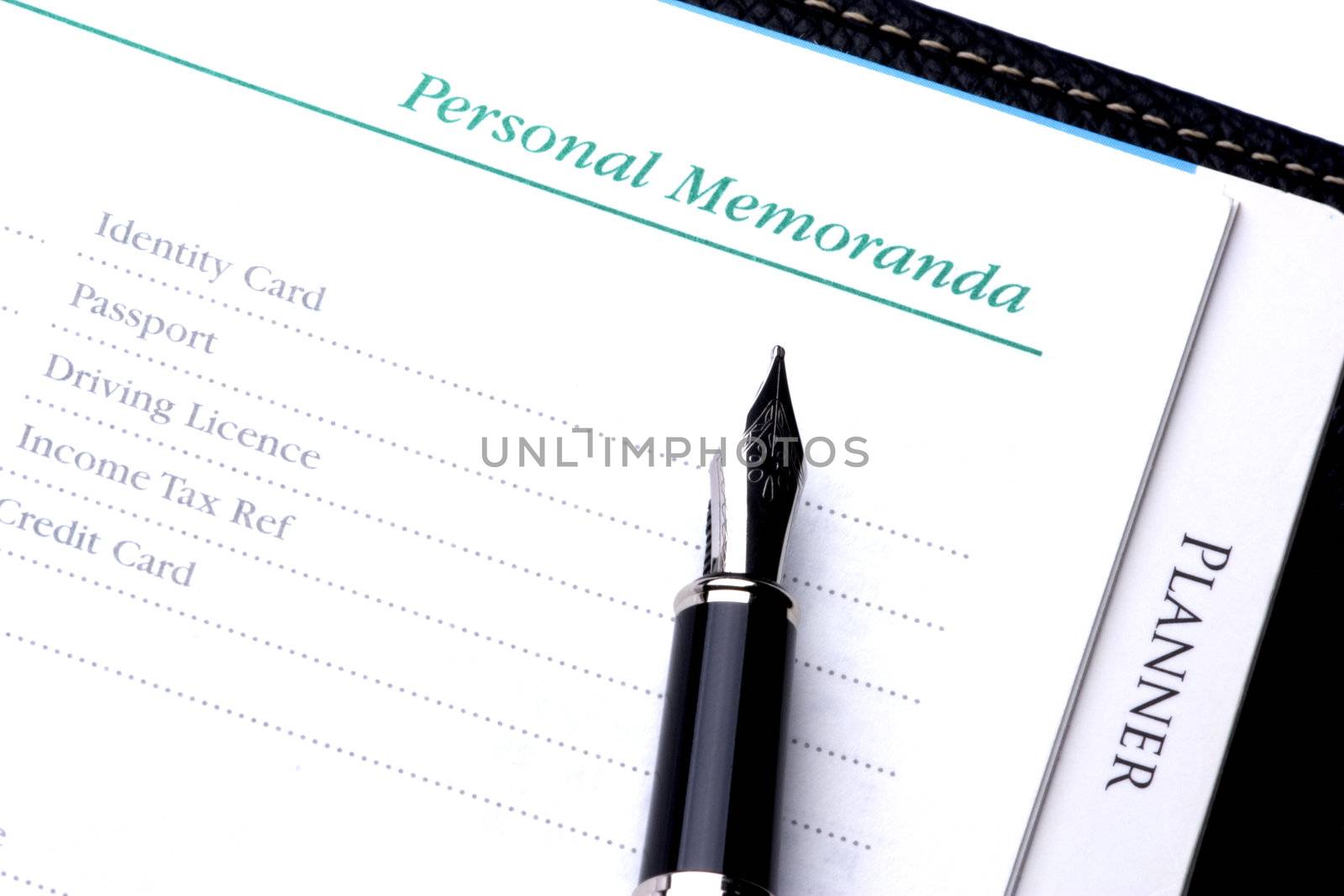 Image of the words "personal memoranda" in a diary.