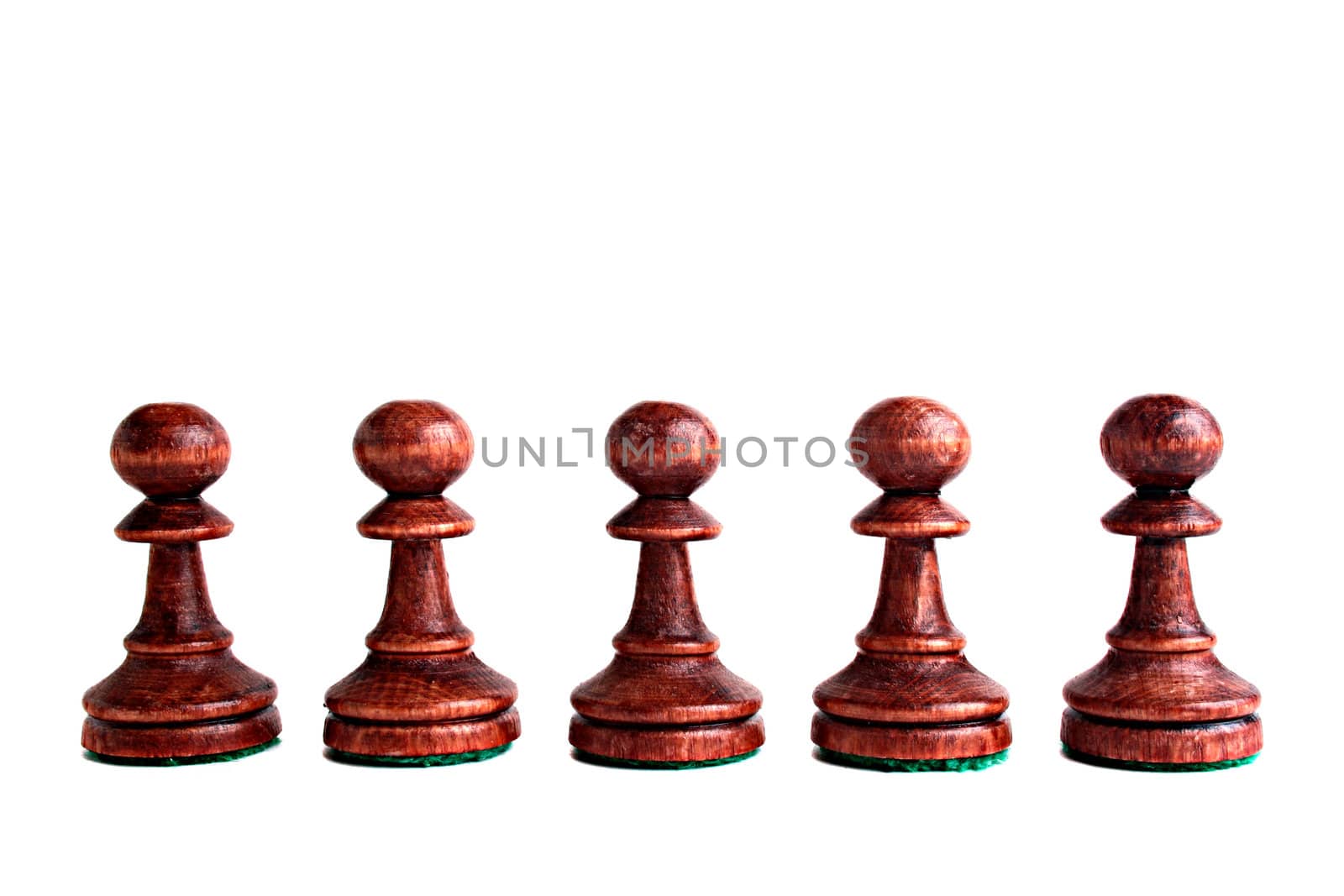 Five black pawns on a white background.