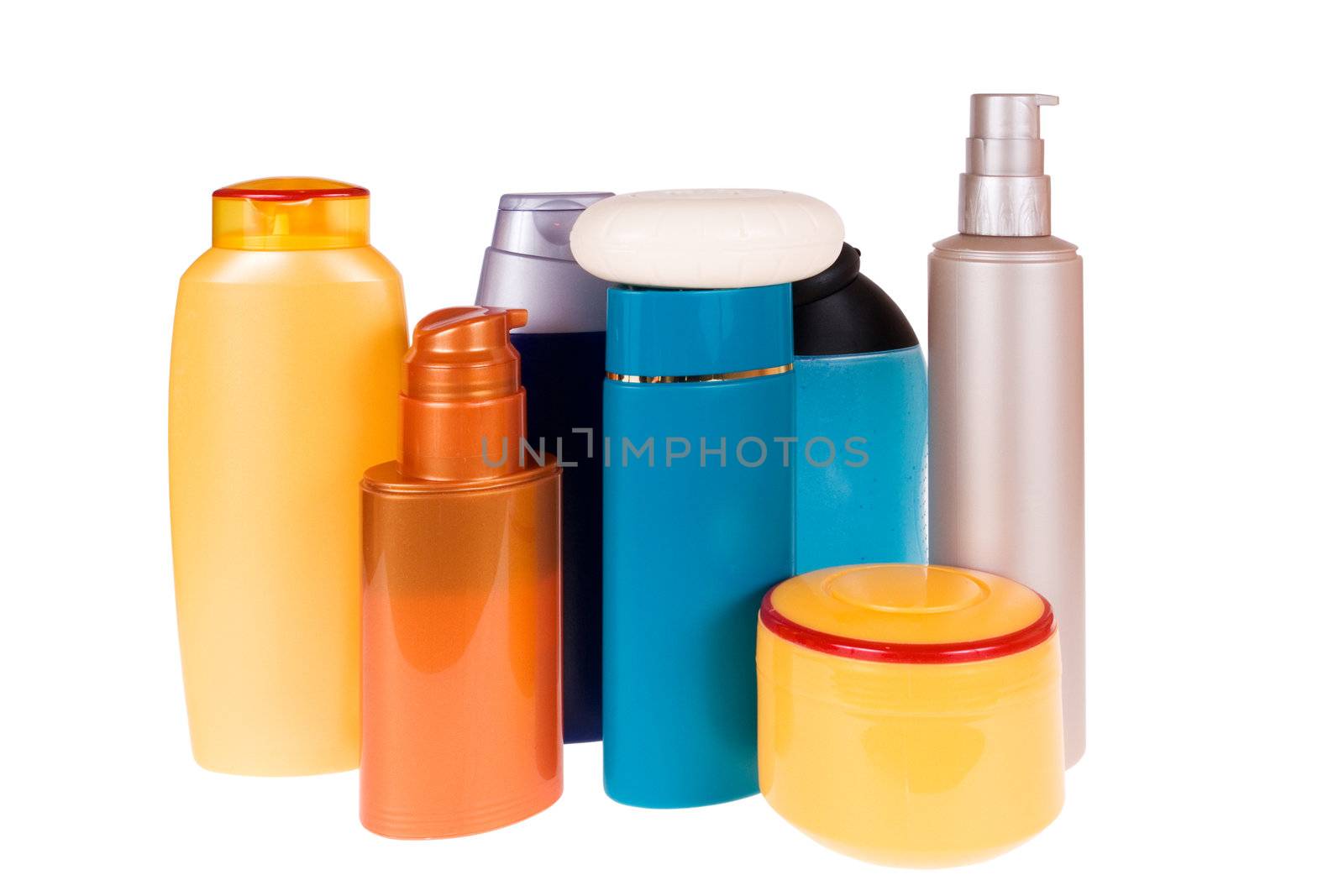 bottles of the cosmetic isolated on white background