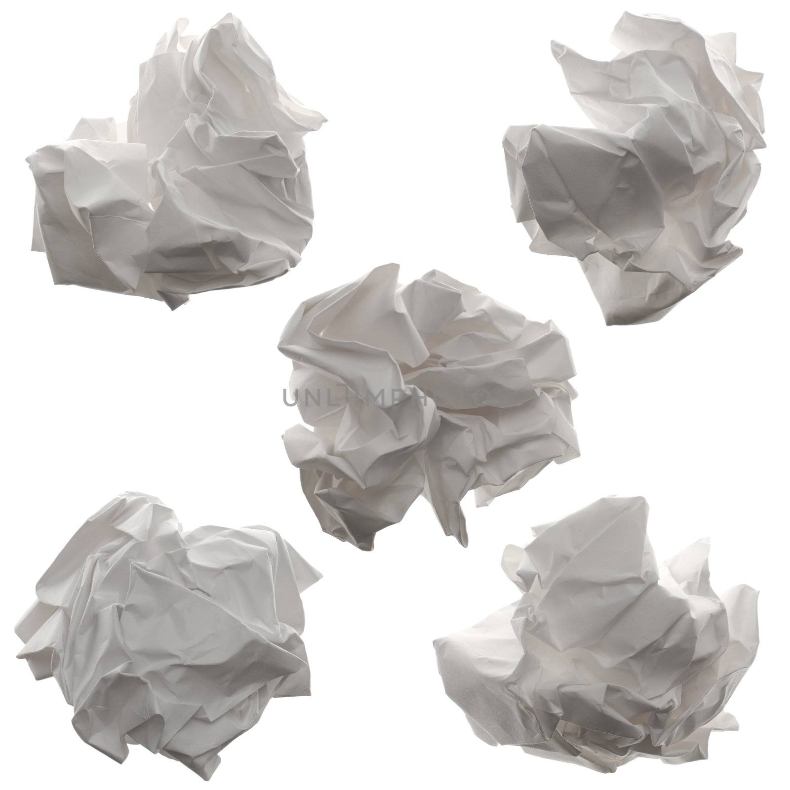 Crumpled paper isolated on white background.