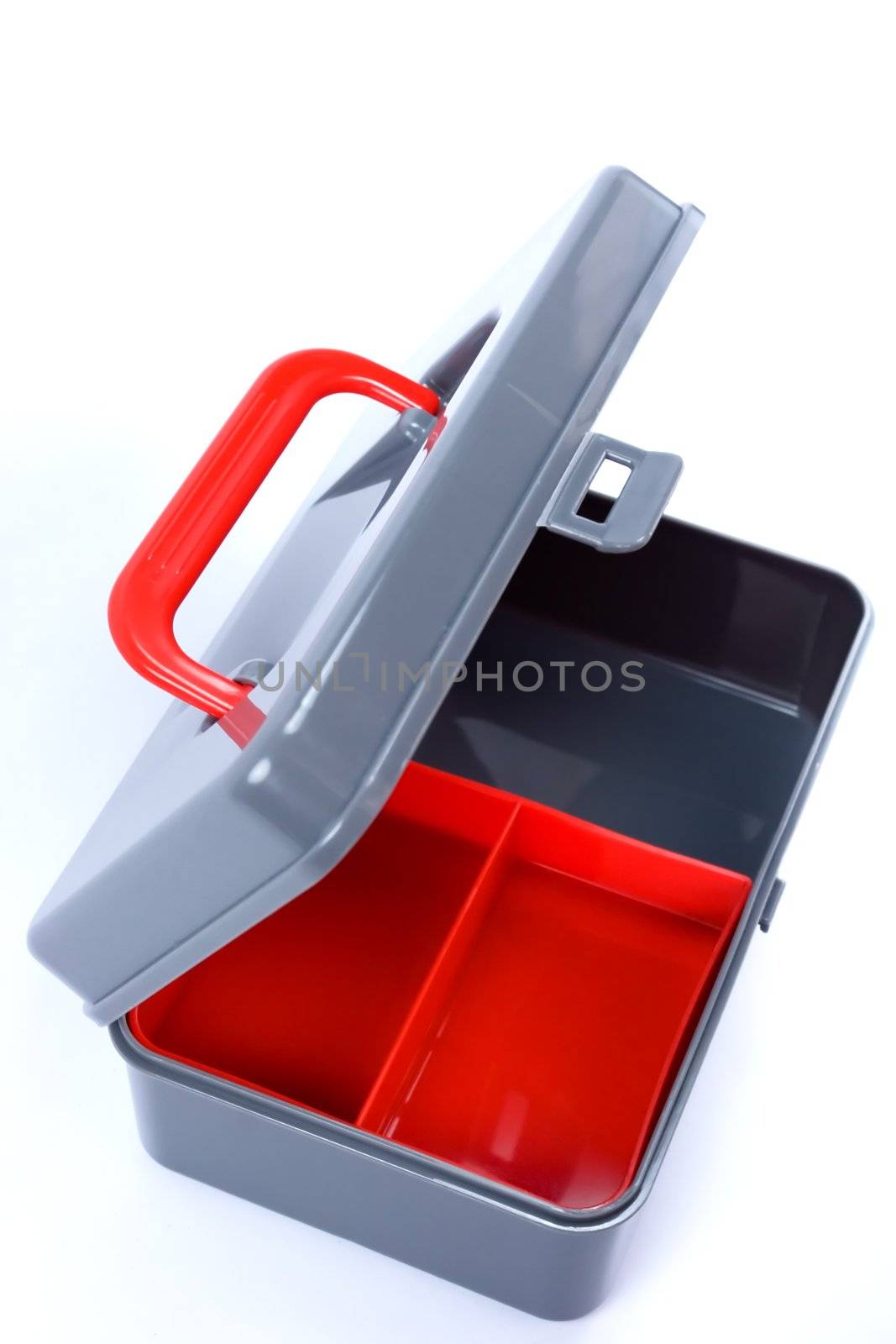 clean and empty plastic tool box isolated on white