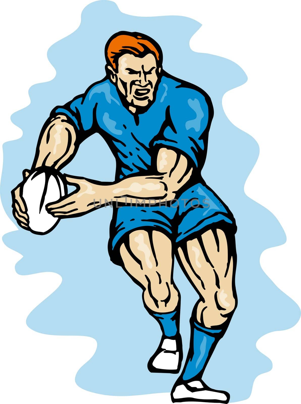 illustration of a rugby player running passing the ball on isolated background 