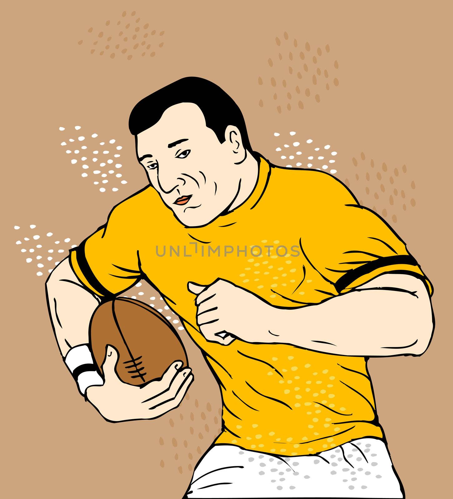 illustration of a rugby player running withe ball done in sketch style