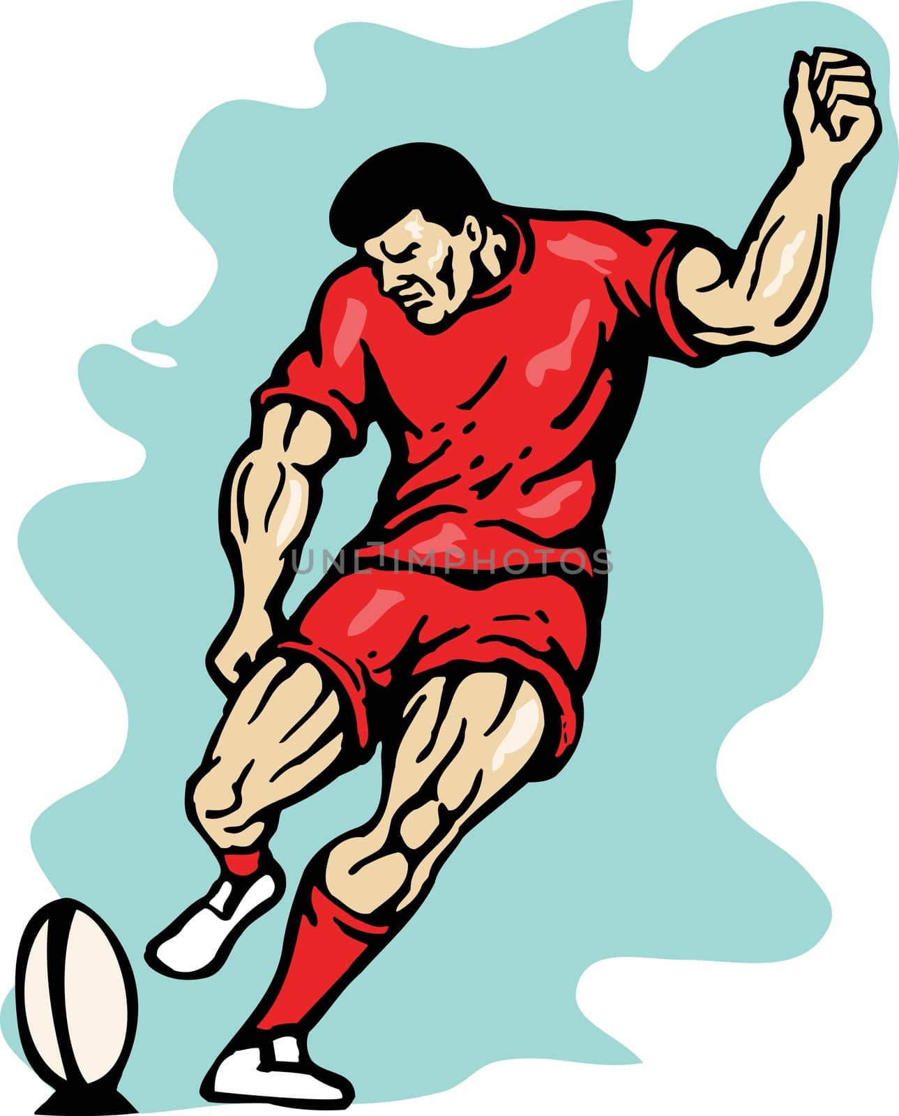 illustration of a rugby player kicking the ball on isolated background 
