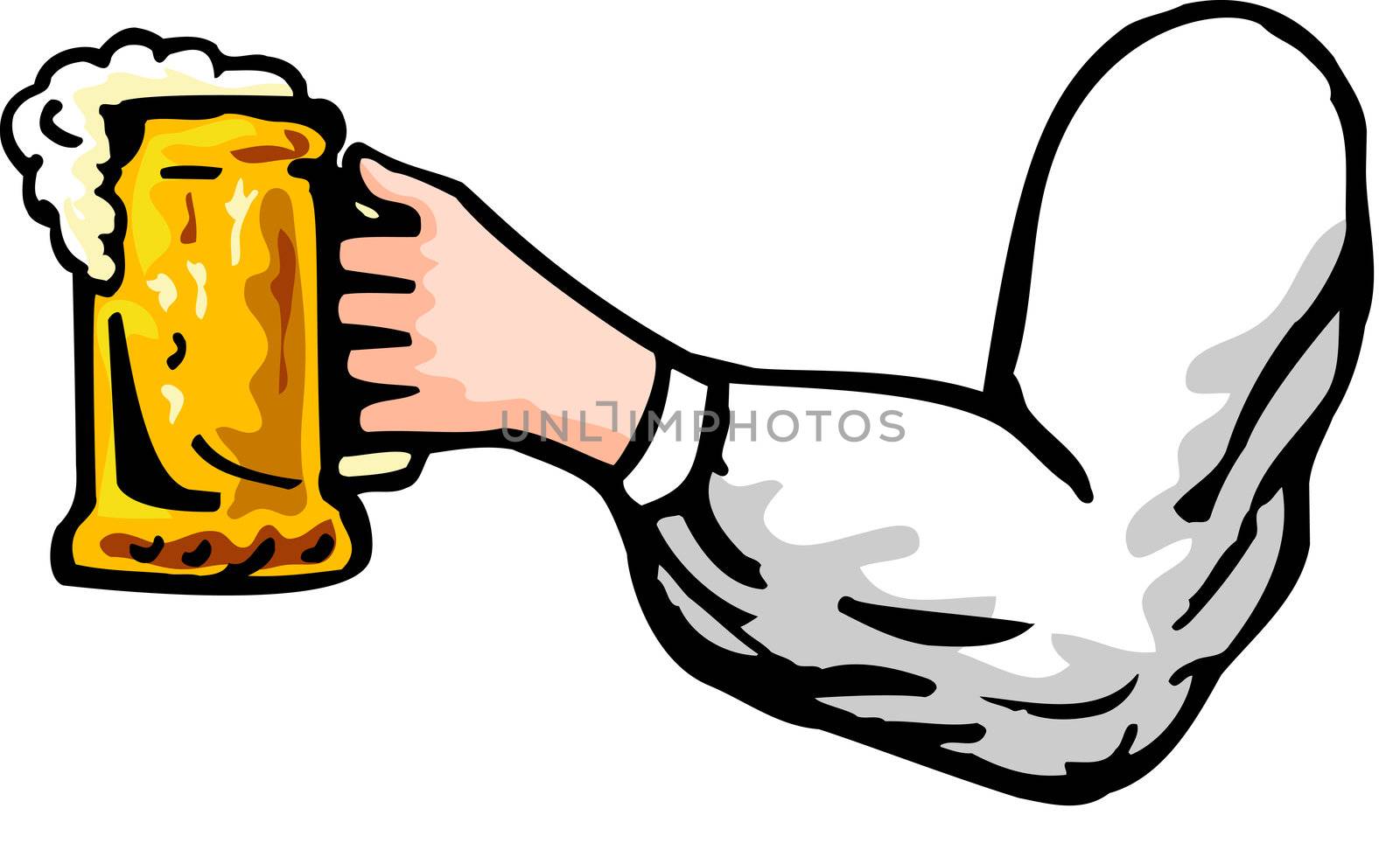illustration of a hand holding beer mug viewed from side on isolated background