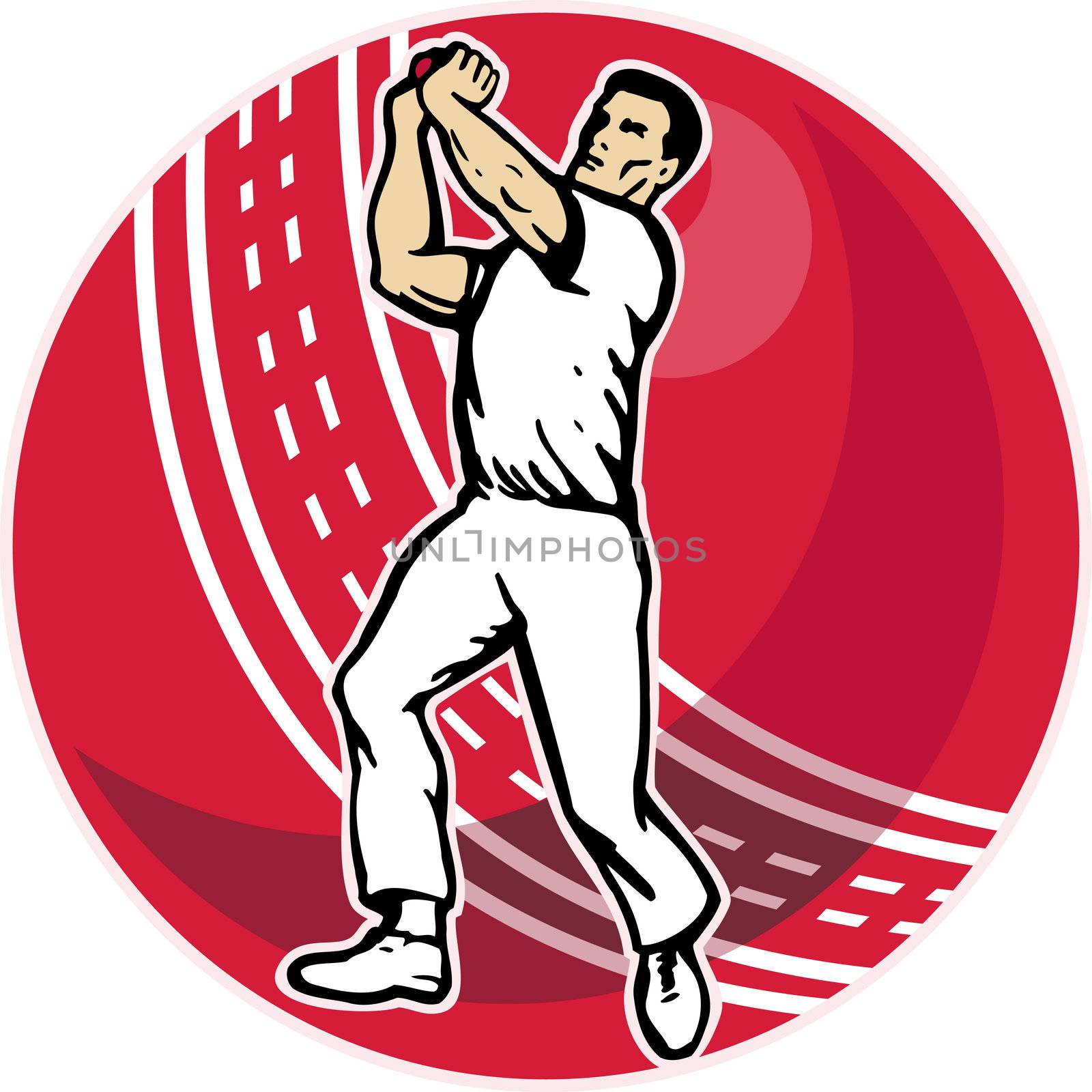 illustration of a cricket player bowler bowling with cricket ball in background isolated on white