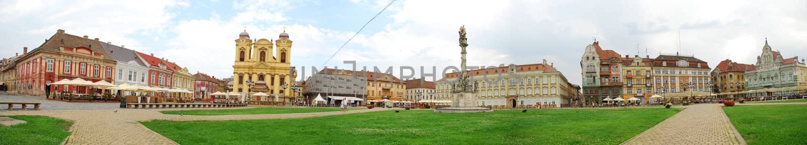 Unirii square in Timisoara. Romanian city. Panorama.
