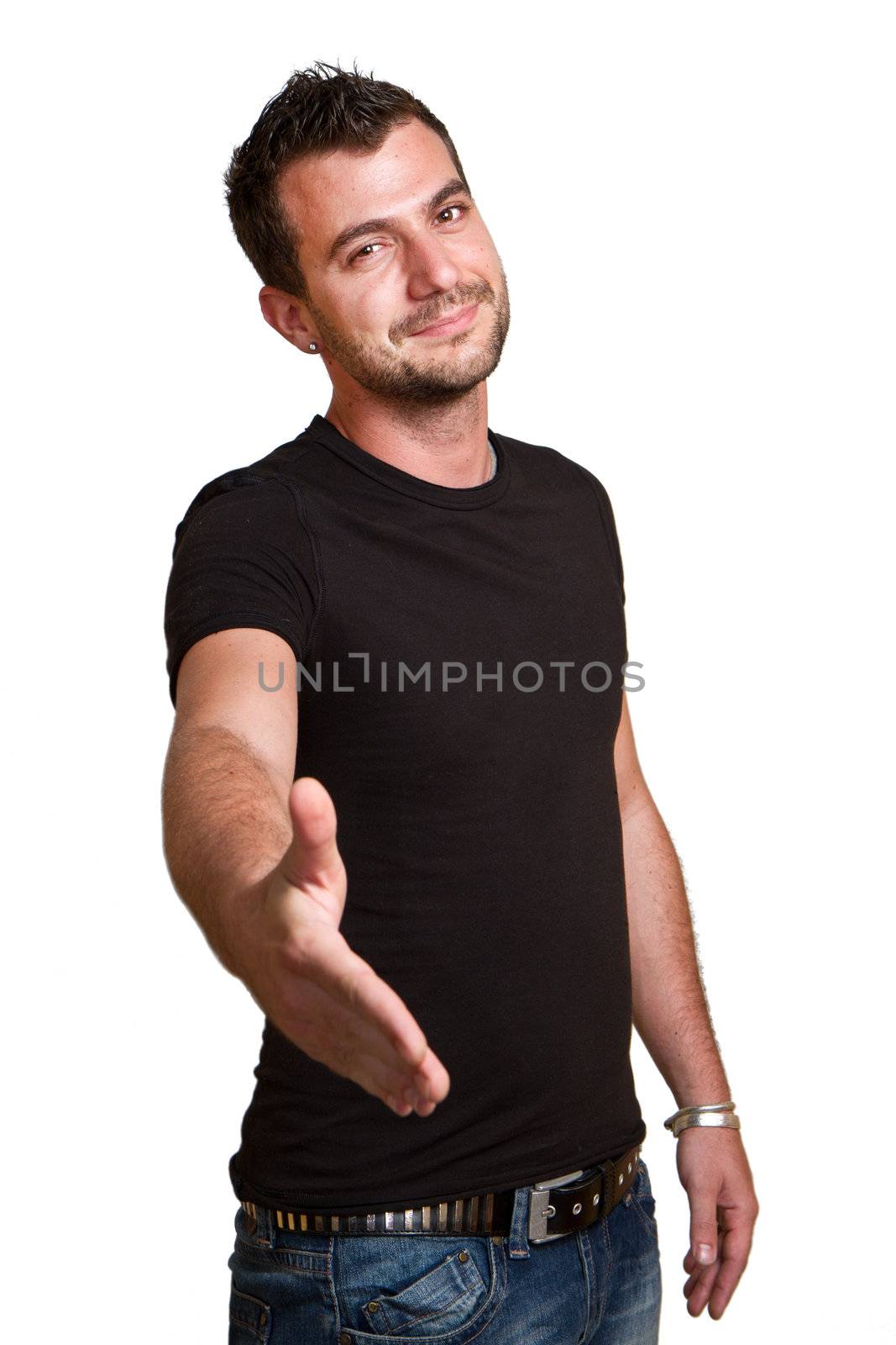 young man 	handshake isolated on white background