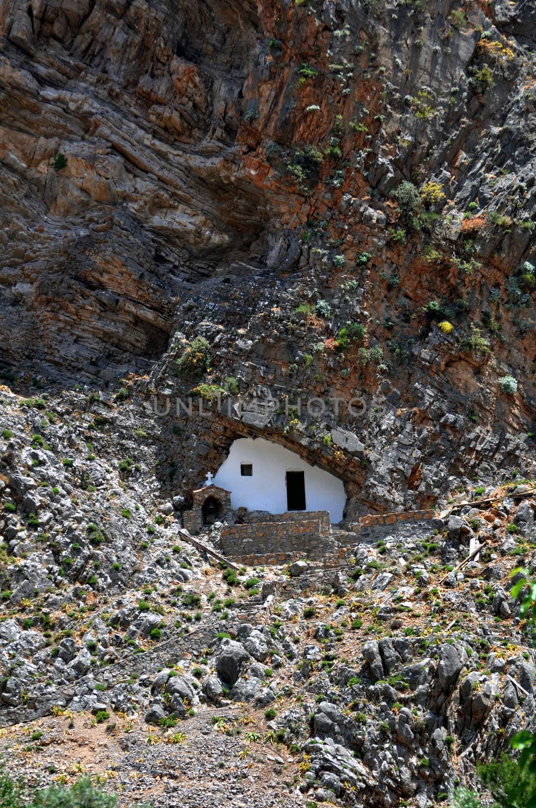 Greek Chapel built in a cave, Samaria gorge, Crete