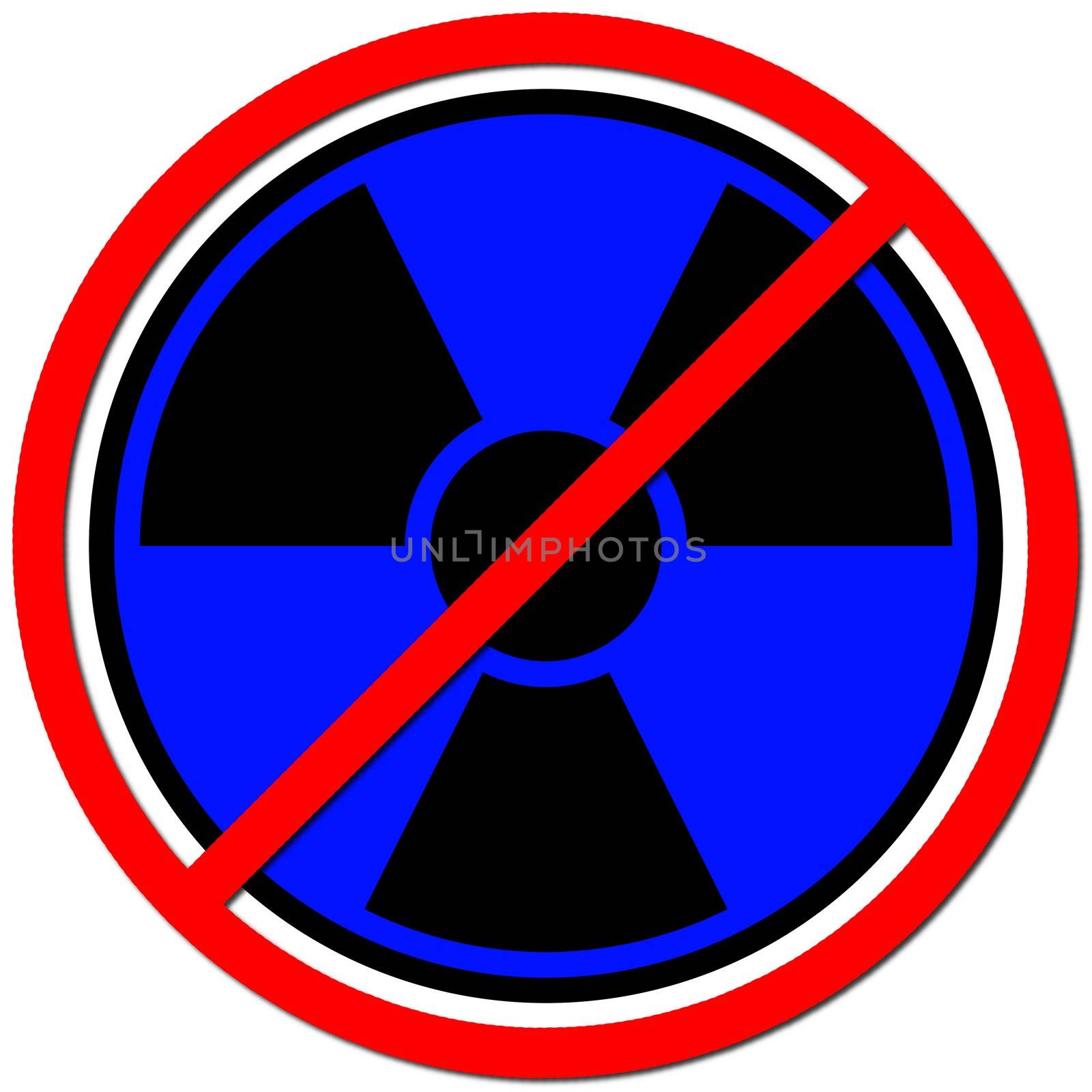 Blue sign against radiation on white background.