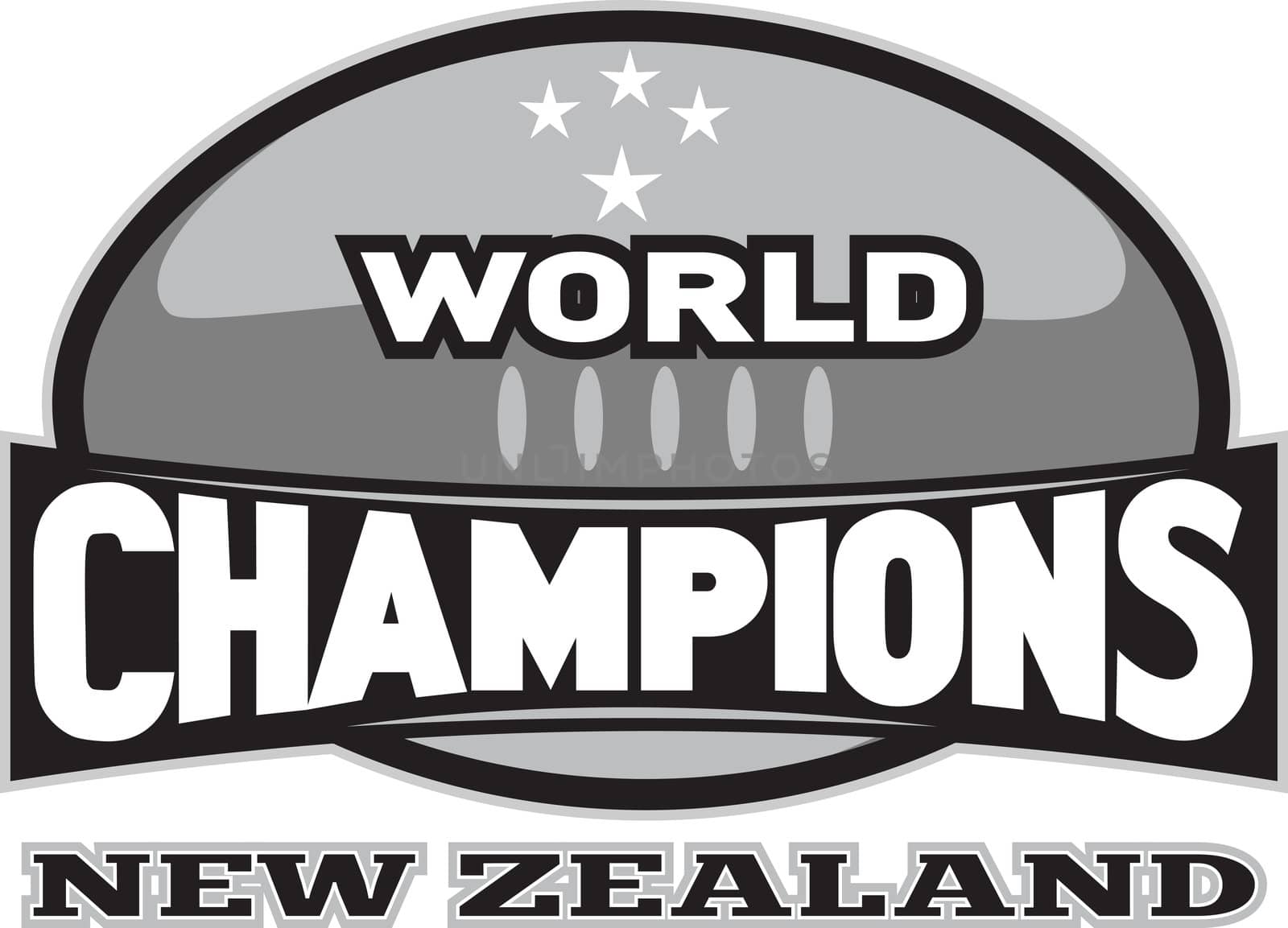 illustration of a rugby ball with words world champions New Zealand on isolated background