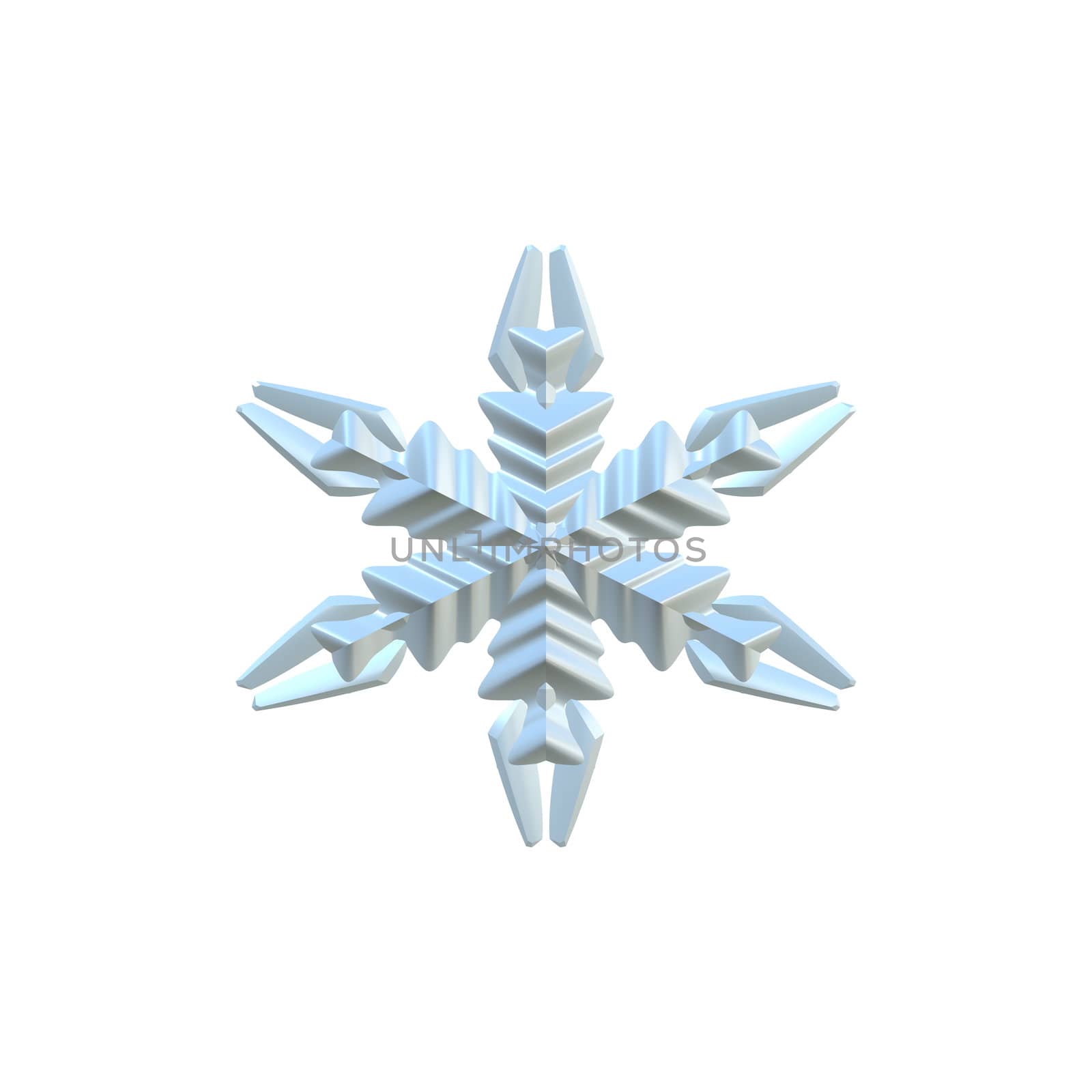 A 3d snowflake illustration isolated over white.