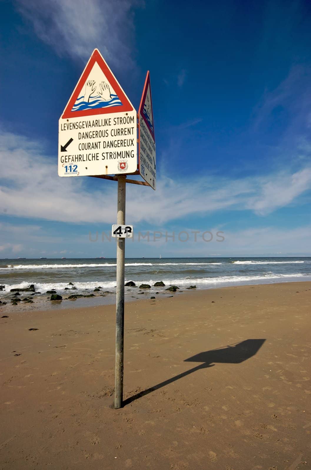 Swimming restriction sign on a Dutch beach in summer