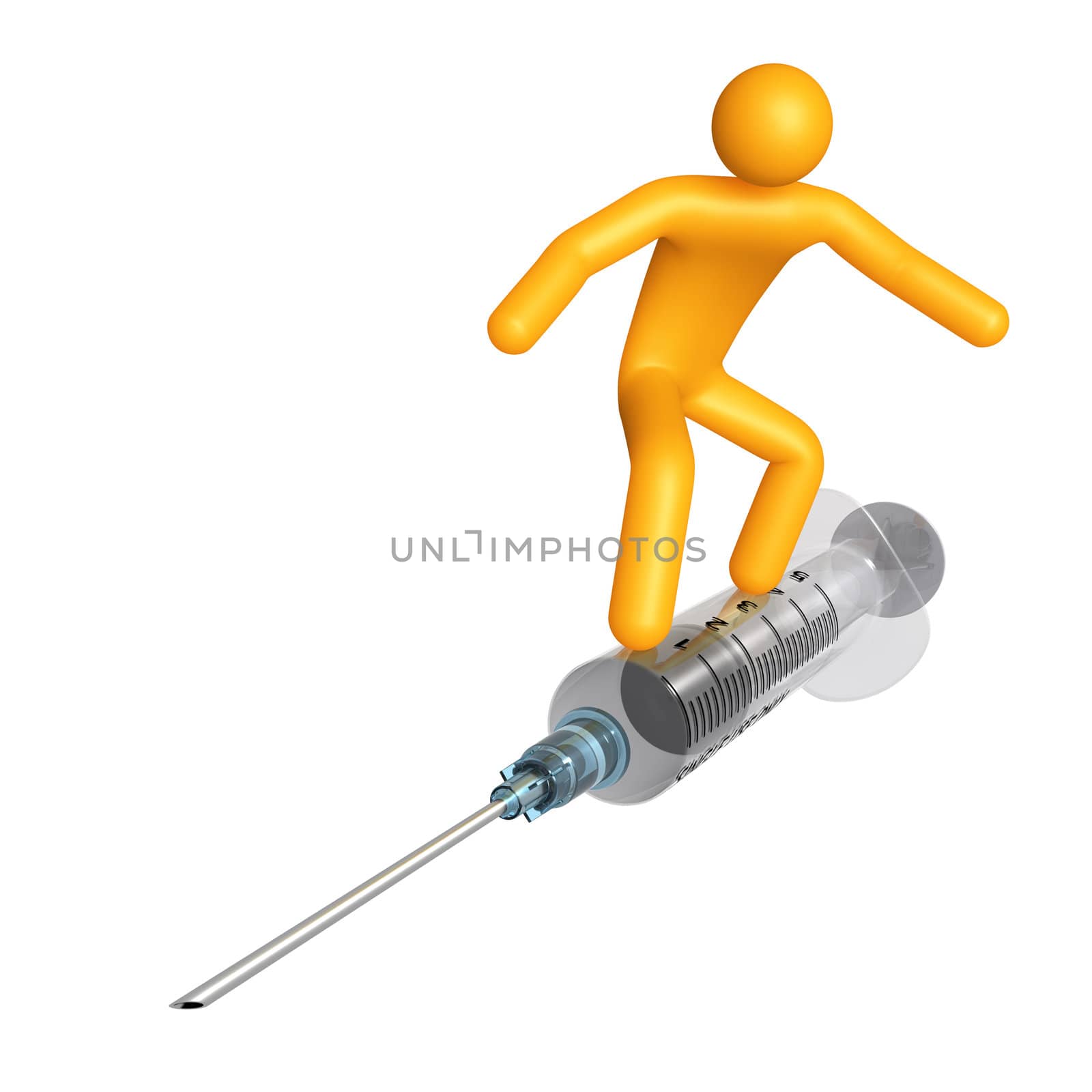 Stick figure on syringe (isolated)