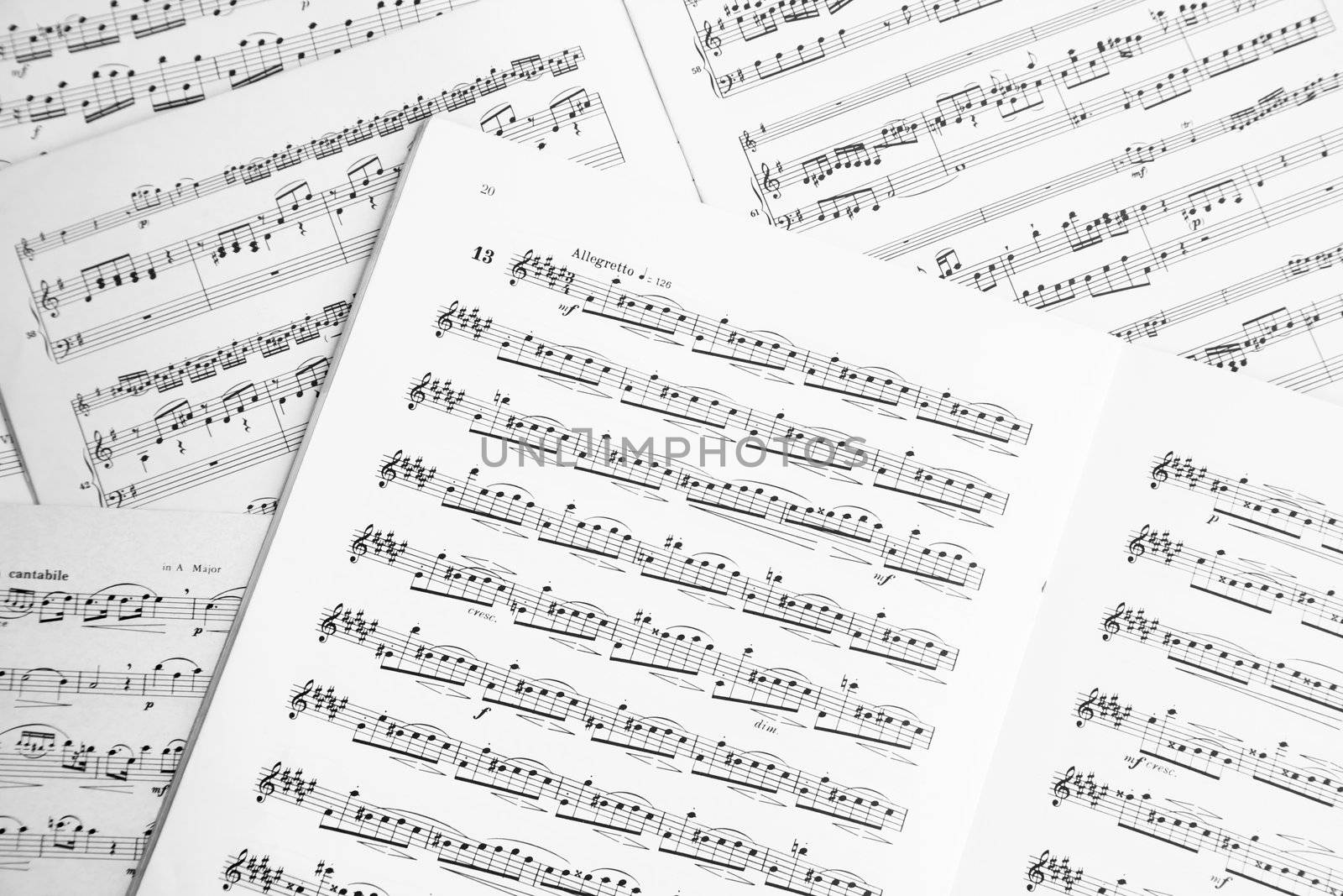 Shot of scattered clasic music sheets