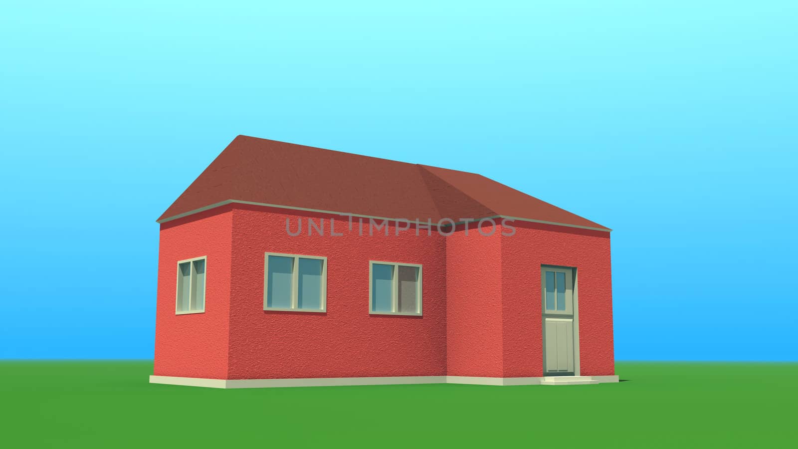 Small house on a sky background. Created in 3D.