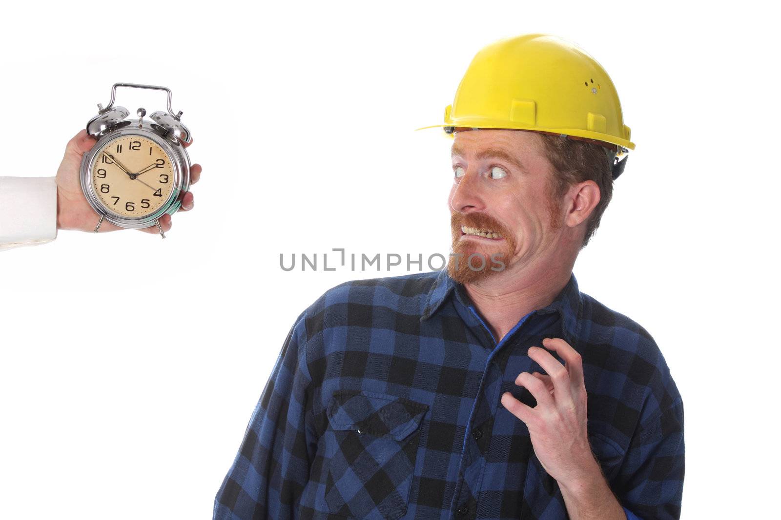 construction worker looking at his watch by vladacanon
