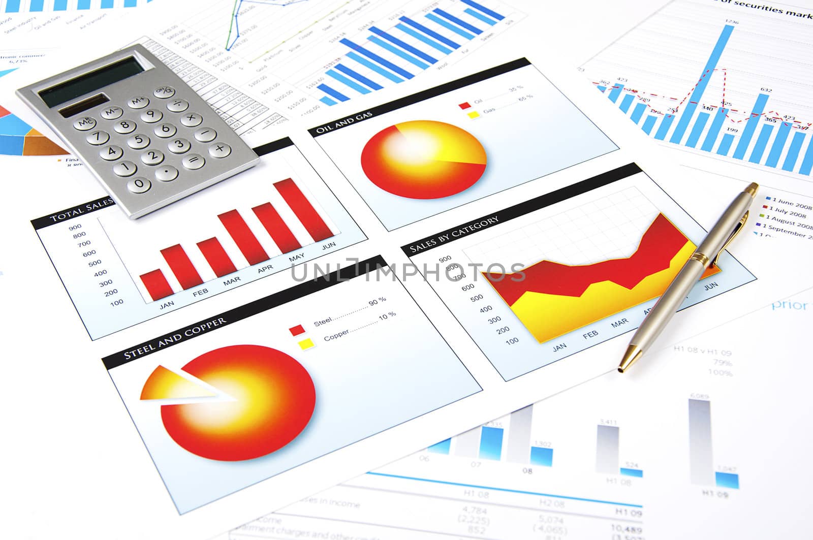 Calculator. charts and pen, success in busines by adam121