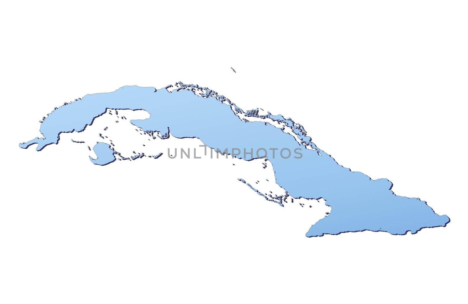 Cuba map filled with light blue gradient. High resolution. Mercator projection.