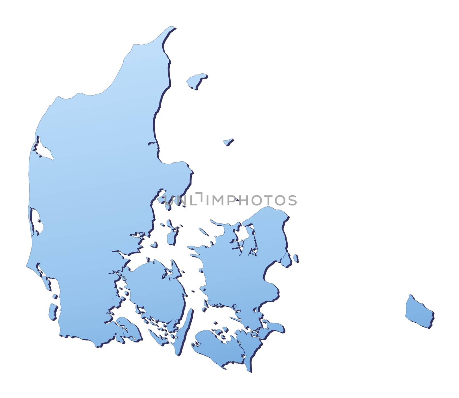 Denmark map filled with light blue gradient. High resolution. Mercator projection.