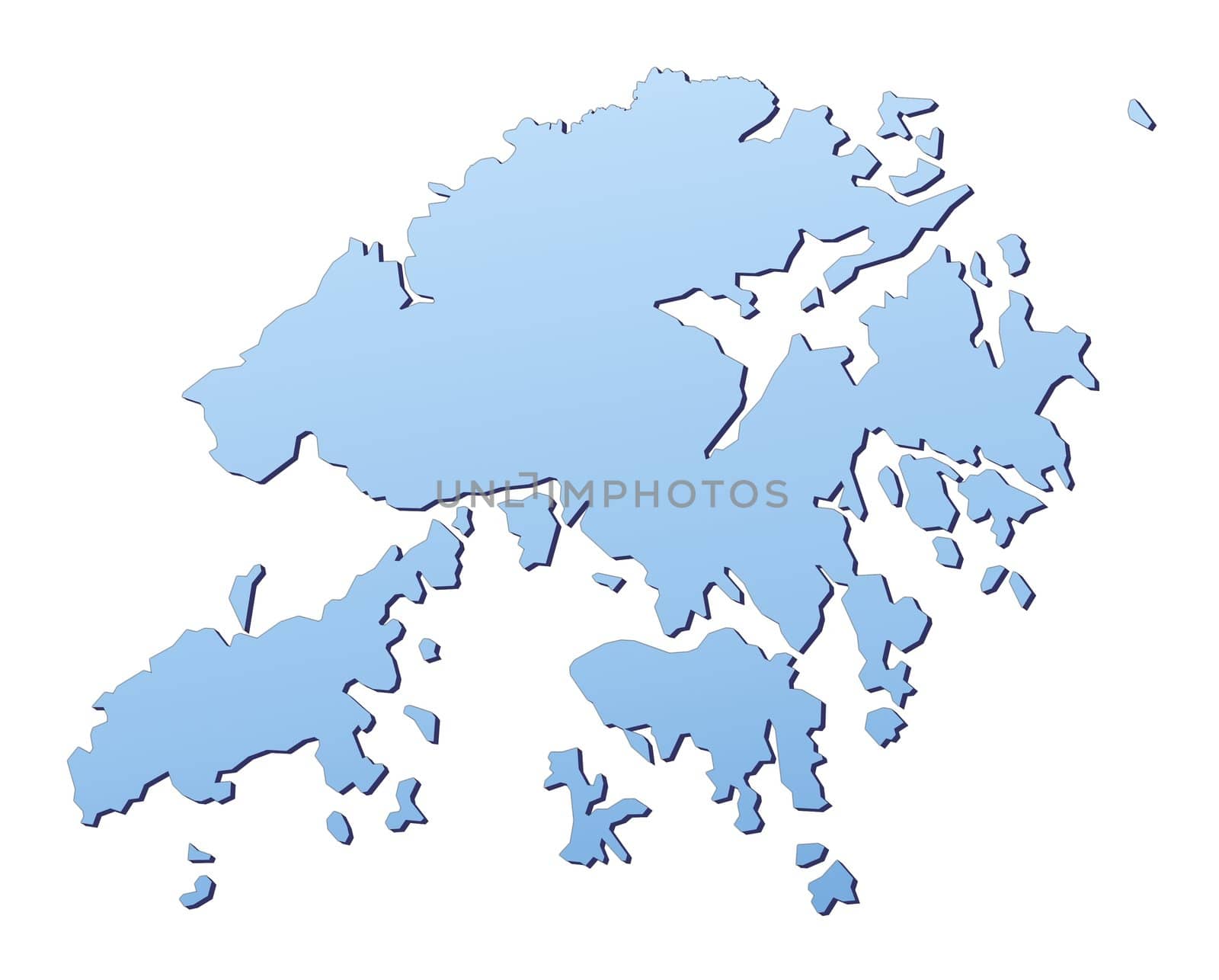 Hong Kong map filled with light blue gradient. High resolution. Mercator projection.