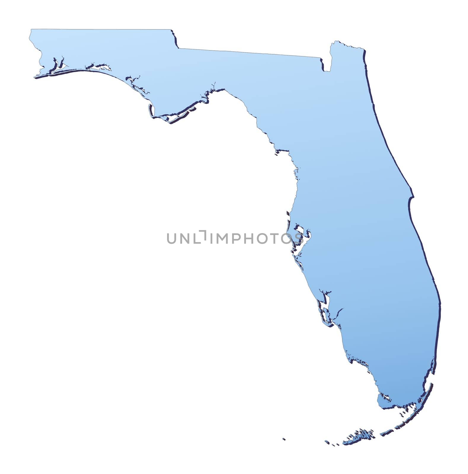 Florida(USA) map filled with light blue gradient. High resolution. Mercator projection.